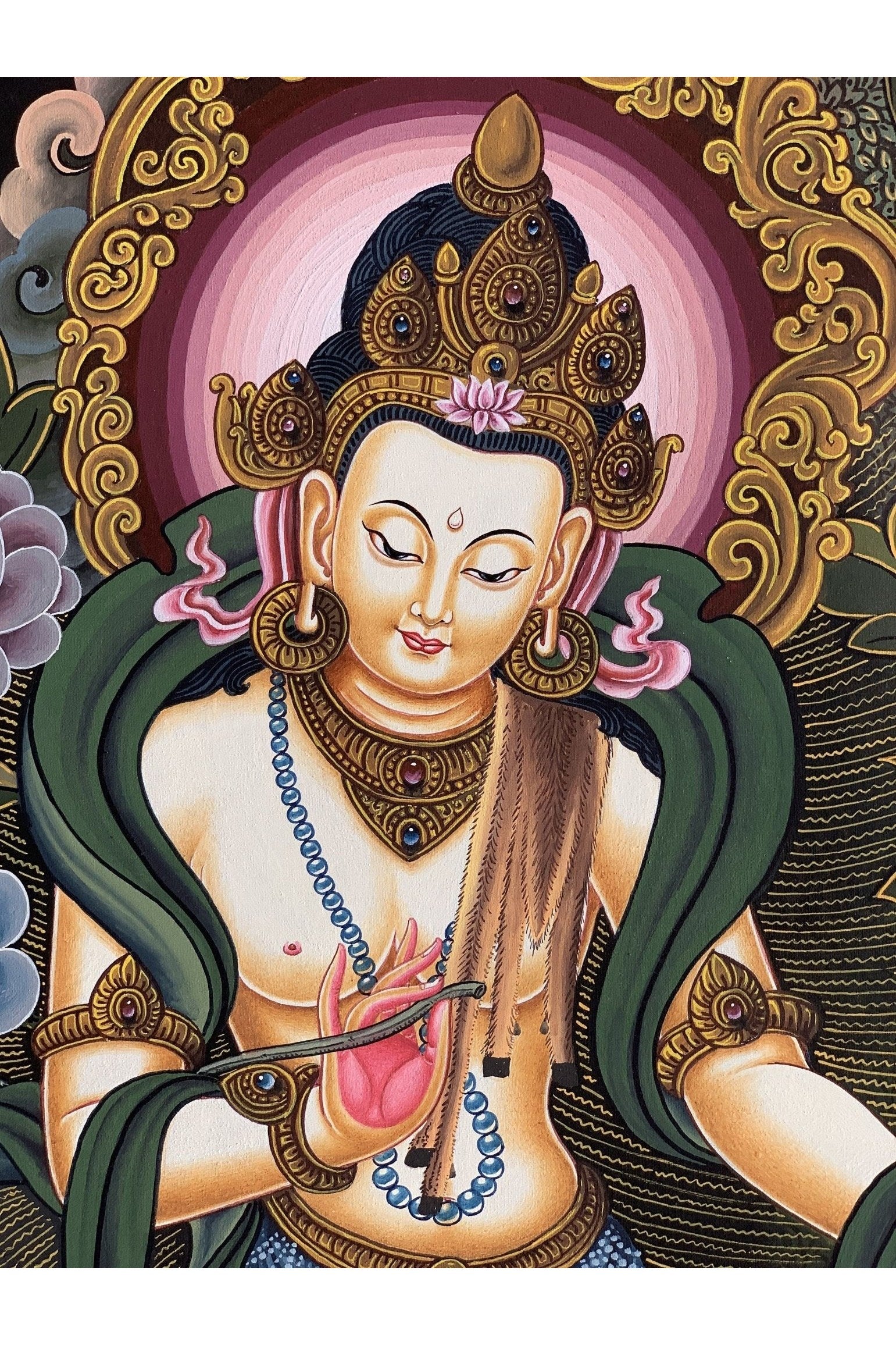 Manjushri/ Manjusri/ Manjushree God of wisdom Original Masterpiece Newari Pauva/Paubha Thangka Painting Meditation Art from Kathmandu - Tibetan Thangka Art