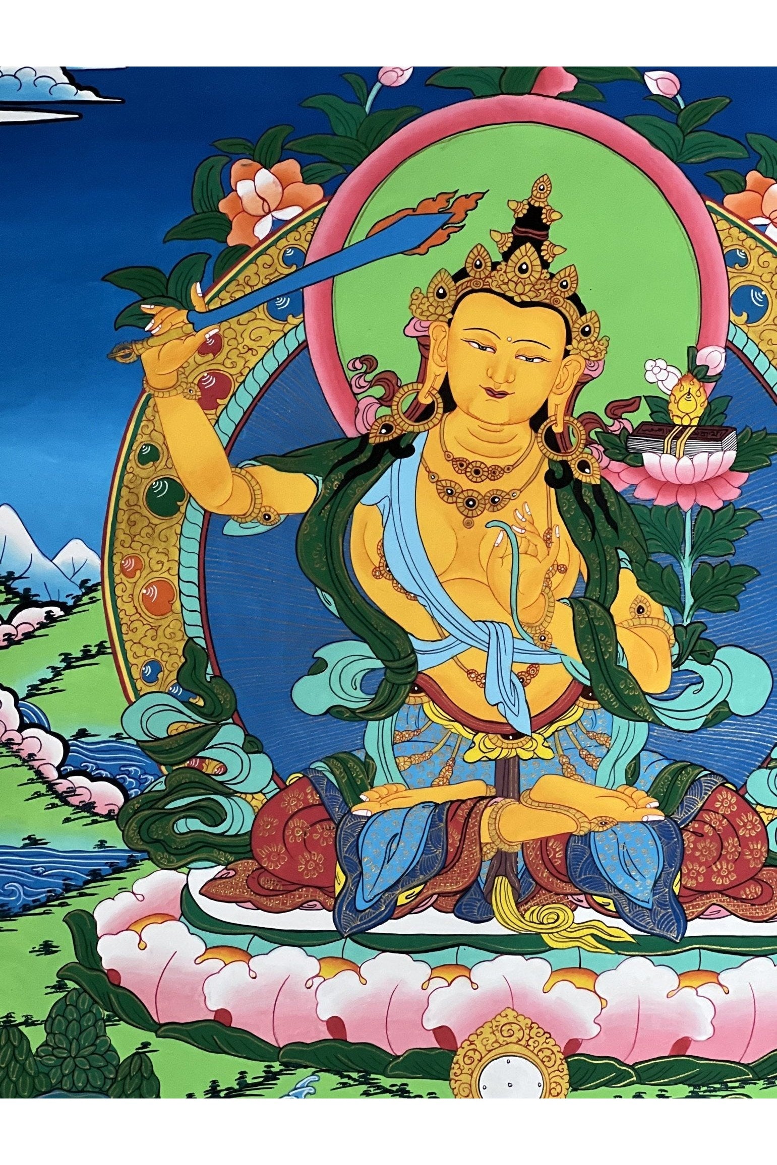 Manjushri/ Manjusri/ Manjushree/ Master Quality Hand - painted Original Thangka Painting Meditation Art - Tibetan Thangka Art