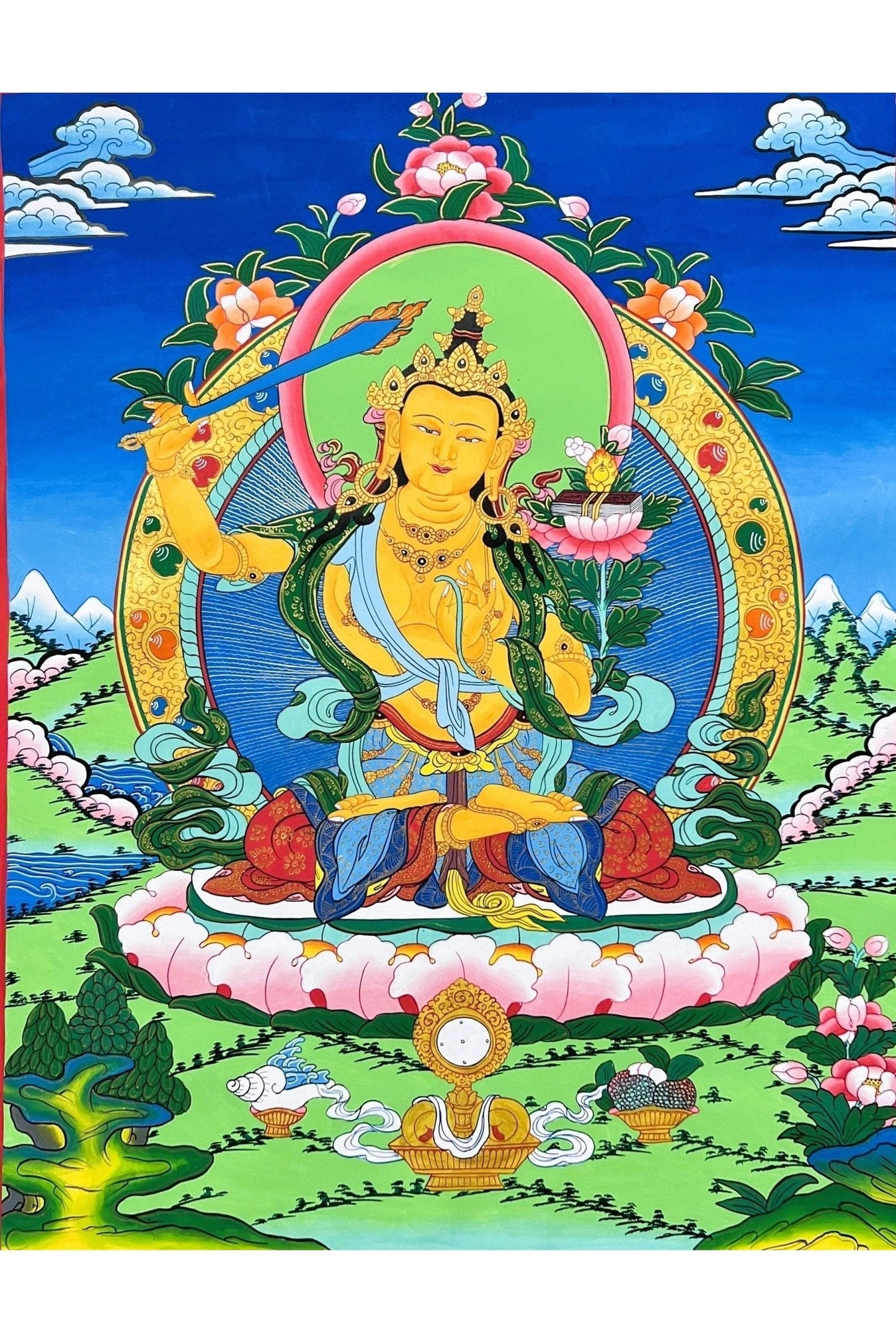 Manjushri/ Manjusri/ Manjushree/ Master Quality Hand - painted Original Thangka Painting Meditation Art - Tibetan Thangka Art