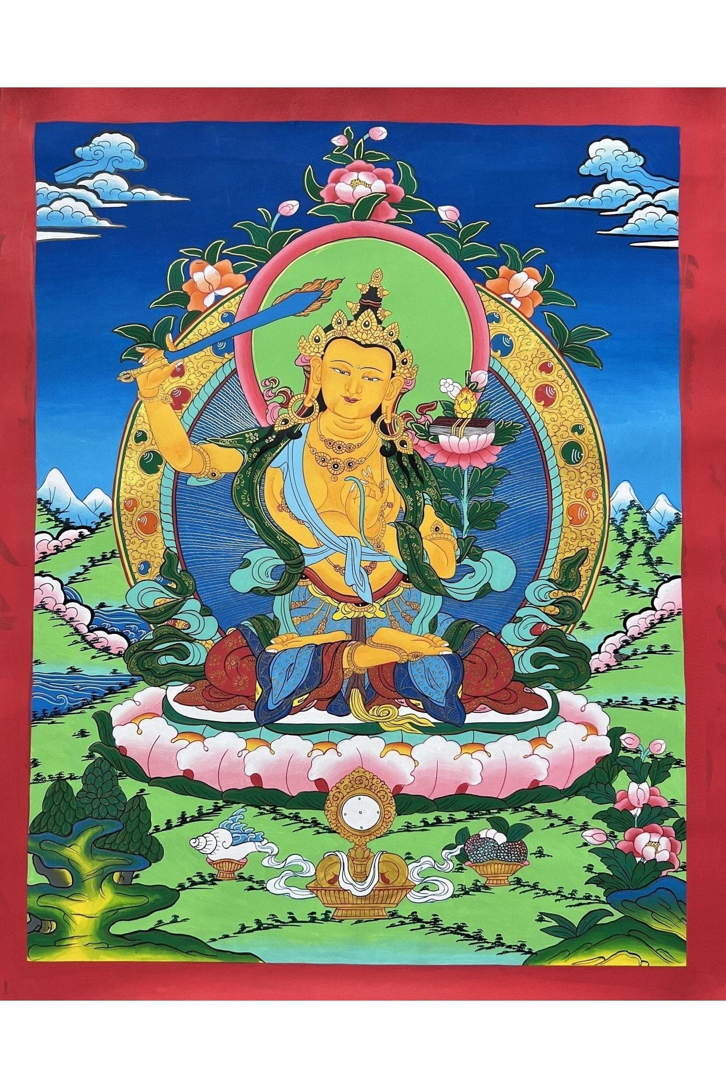 Manjushri/ Manjusri/ Manjushree/ Master Quality Hand - painted Original Thangka Painting Meditation Art - Tibetan Thangka Art