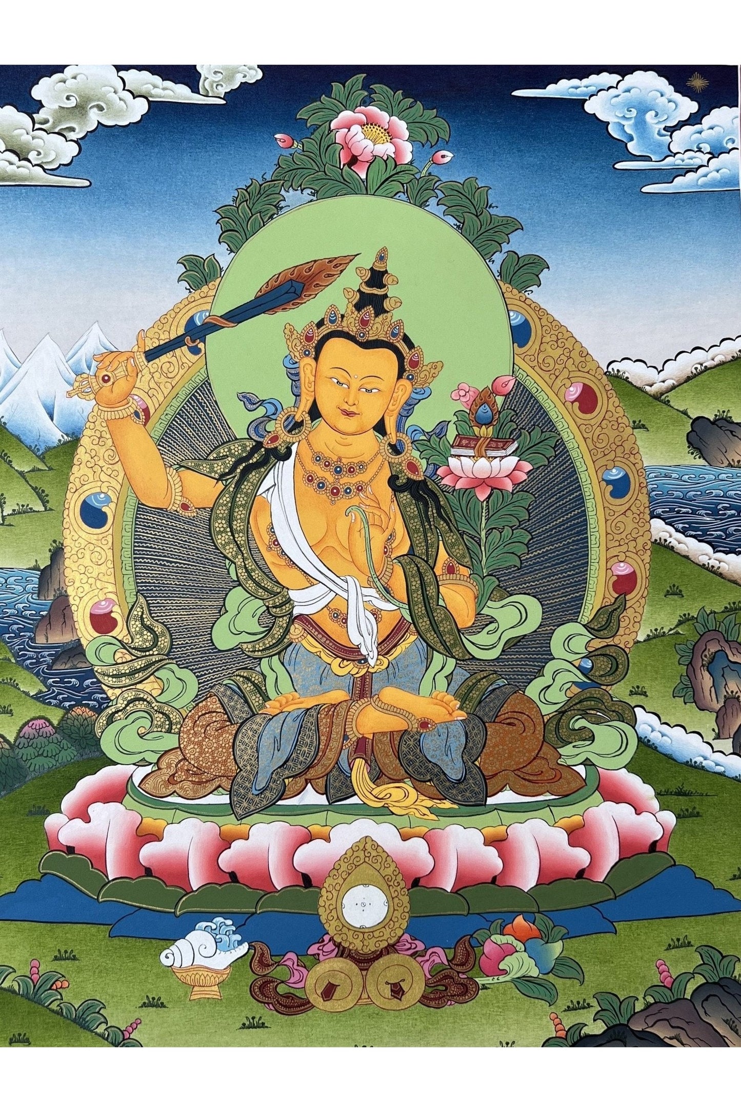 Manjushri/ Manjusri/ Manjushree/ Masterpiece Gold Original Tibetan Thangka Painting/Hand - Painting/ Meditation Art - Tibetan Thangka Art