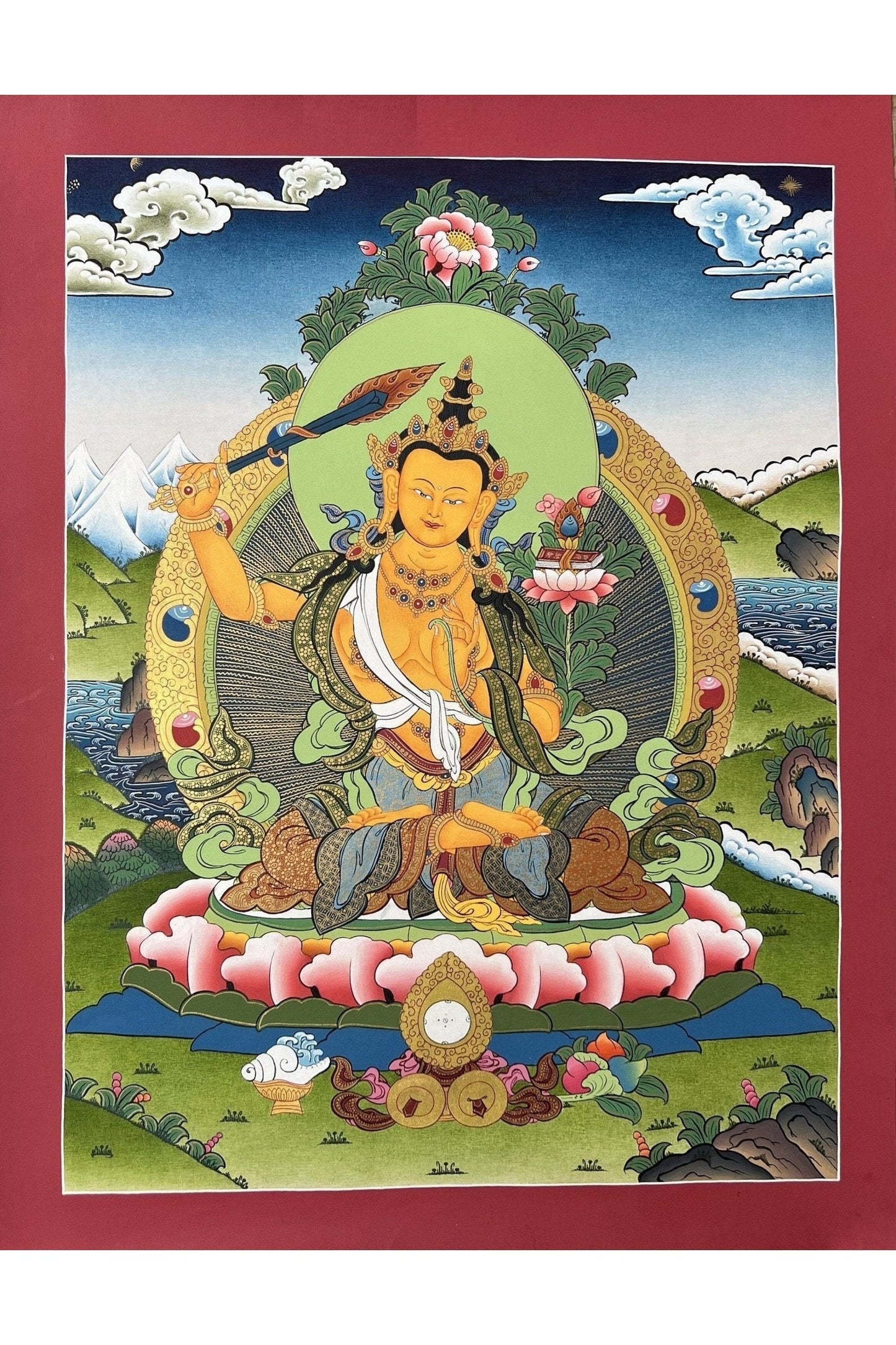 Manjushri/ Manjusri/ Manjushree/ Masterpiece Gold Original Tibetan Thangka Painting/Hand - Painting/ Meditation Art - Tibetan Thangka Art