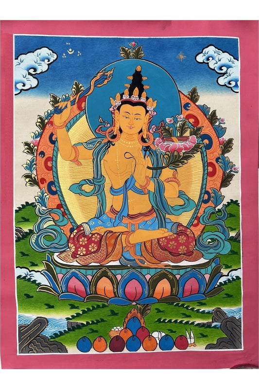 Manjushri/Manjusri/Manjushree/ Bodhisattva of Compassion Master Quality Original Tibetan Thangka Painting/Buddhist Meditation Art - Tibetan Thangka Art