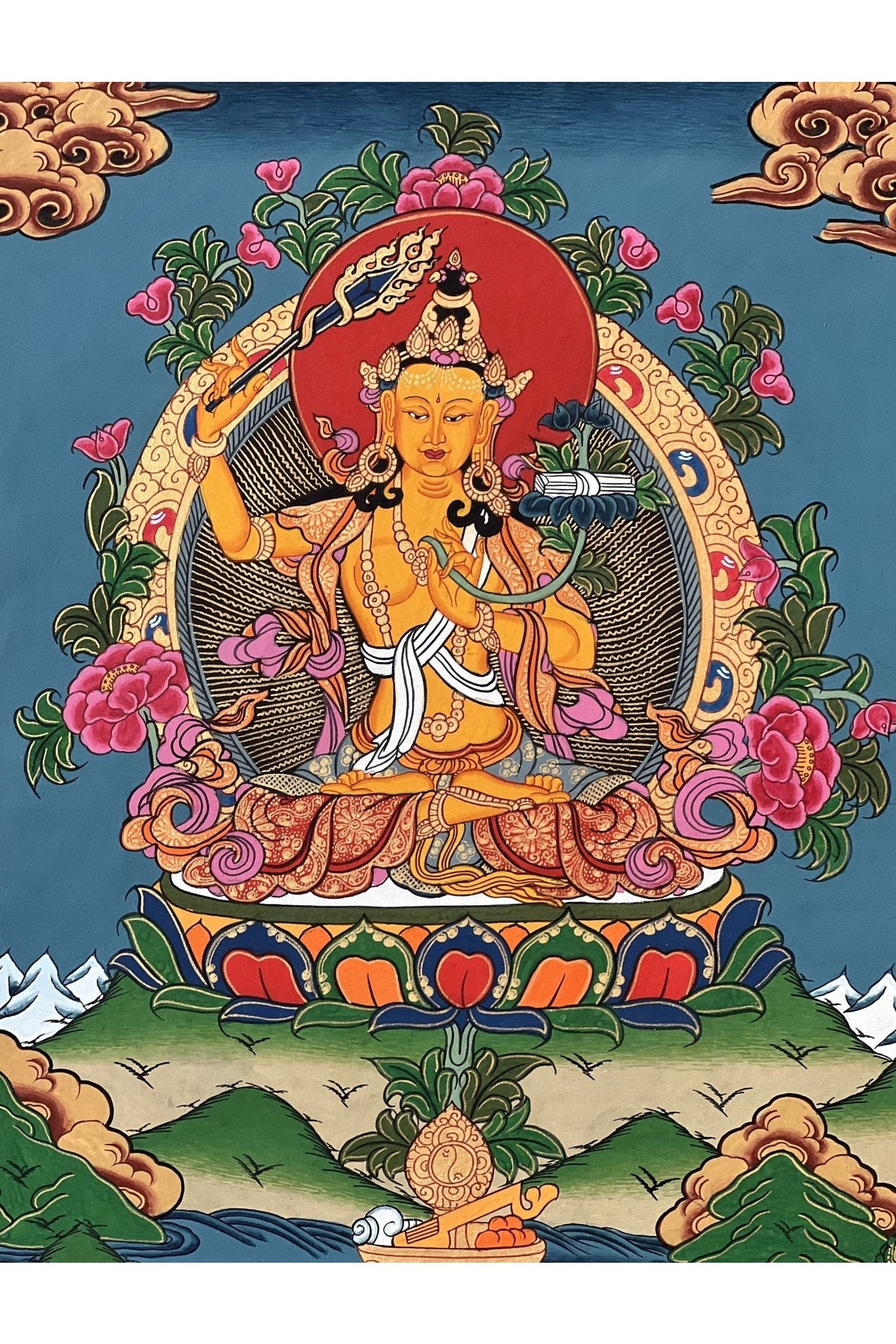 Manjushri/Manjusri/Manjushree Bodhisattva of Wisdom Original Masterpiece Tibetan Thangka Painting - Tibetan Thangka Art