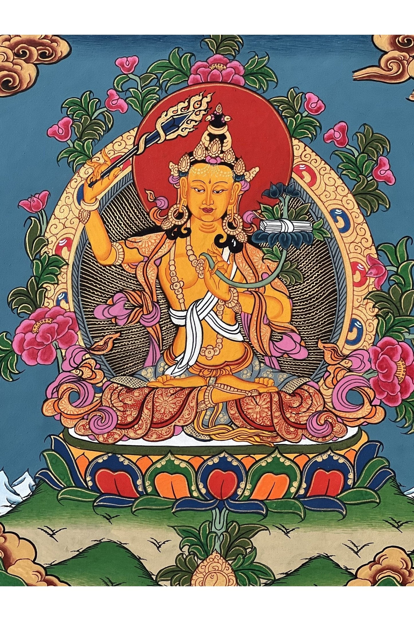 Manjushri/Manjusri/Manjushree Bodhisattva of Wisdom Original Masterpiece Tibetan Thangka Painting - Tibetan Thangka Art