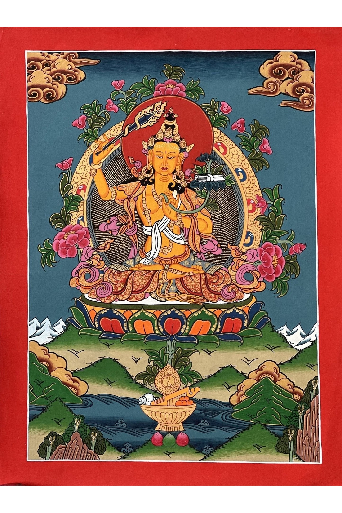 Manjushri/Manjusri/Manjushree Bodhisattva of Wisdom Original Masterpiece Tibetan Thangka Painting - Tibetan Thangka Art