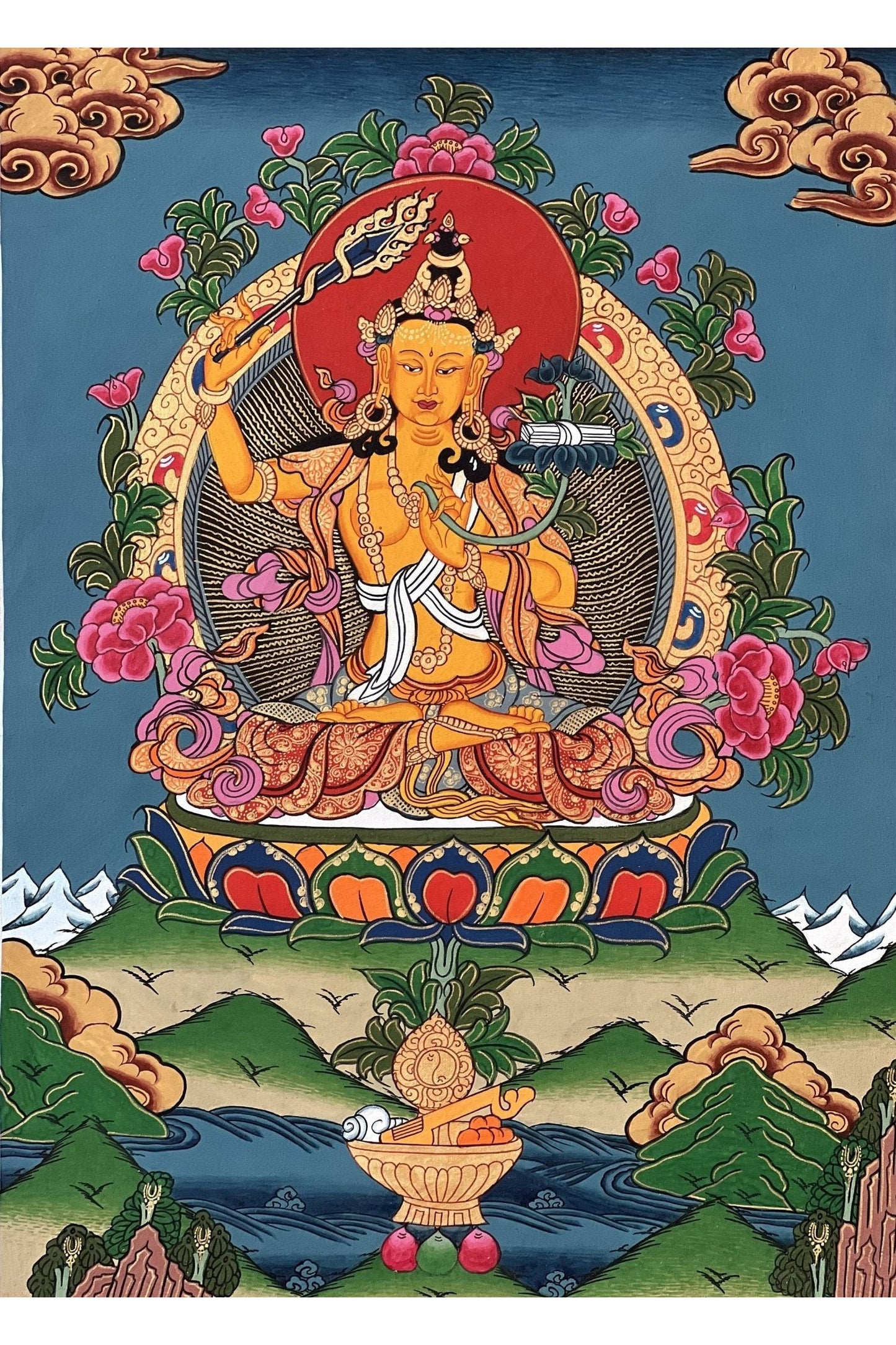 Manjushri/Manjusri/Manjushree Bodhisattva of Wisdom Original Masterpiece Tibetan Thangka Painting - Tibetan Thangka Art