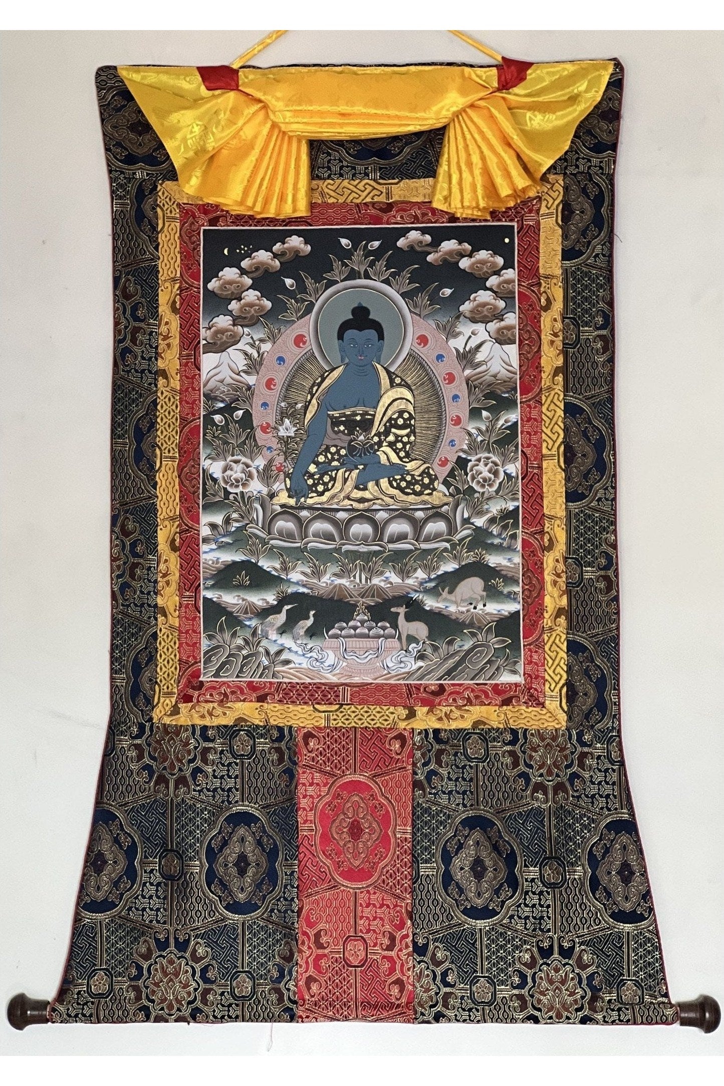 Medicine Buddha/ Bhaisajyaguru/ Master Quality Original Tibetan Thangka Painting/Healing Meditation Art with High Quality Silk Border - Tibetan Thangka Art