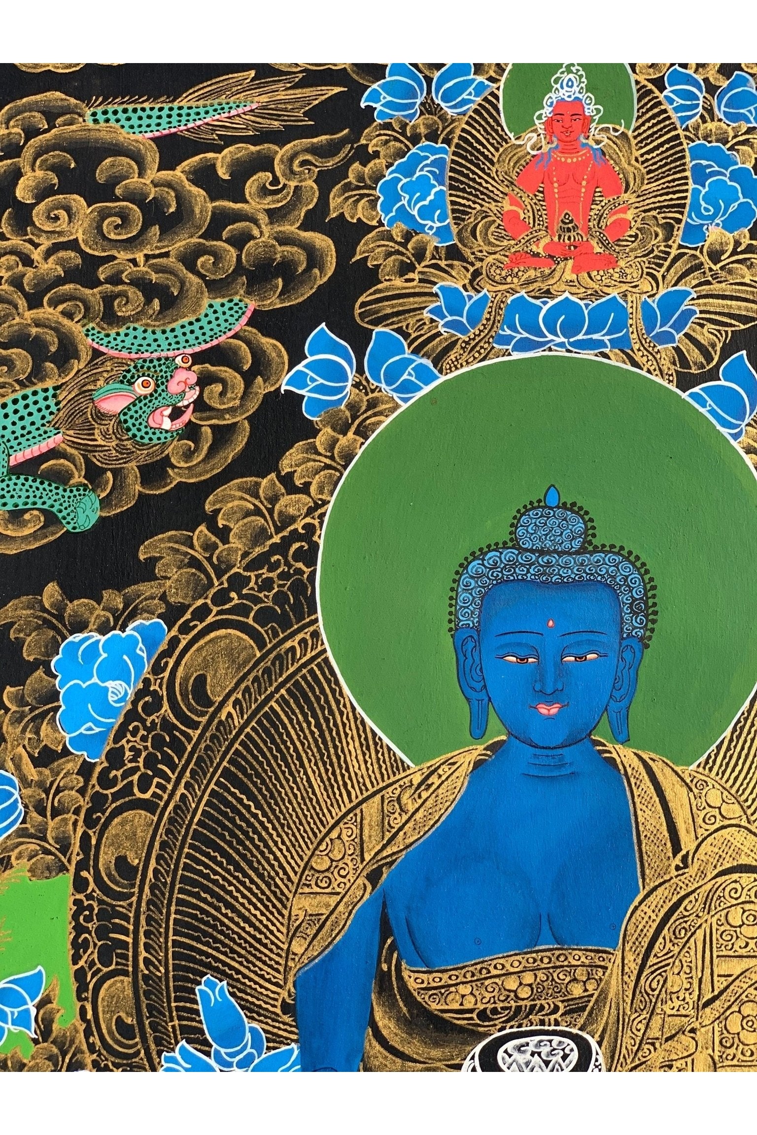 Medicine Buddha, Bhaisajyaguru, Master Quality Thangka Painting, Original Art 18 x 24 - Inch - Tibetan Thangka Art