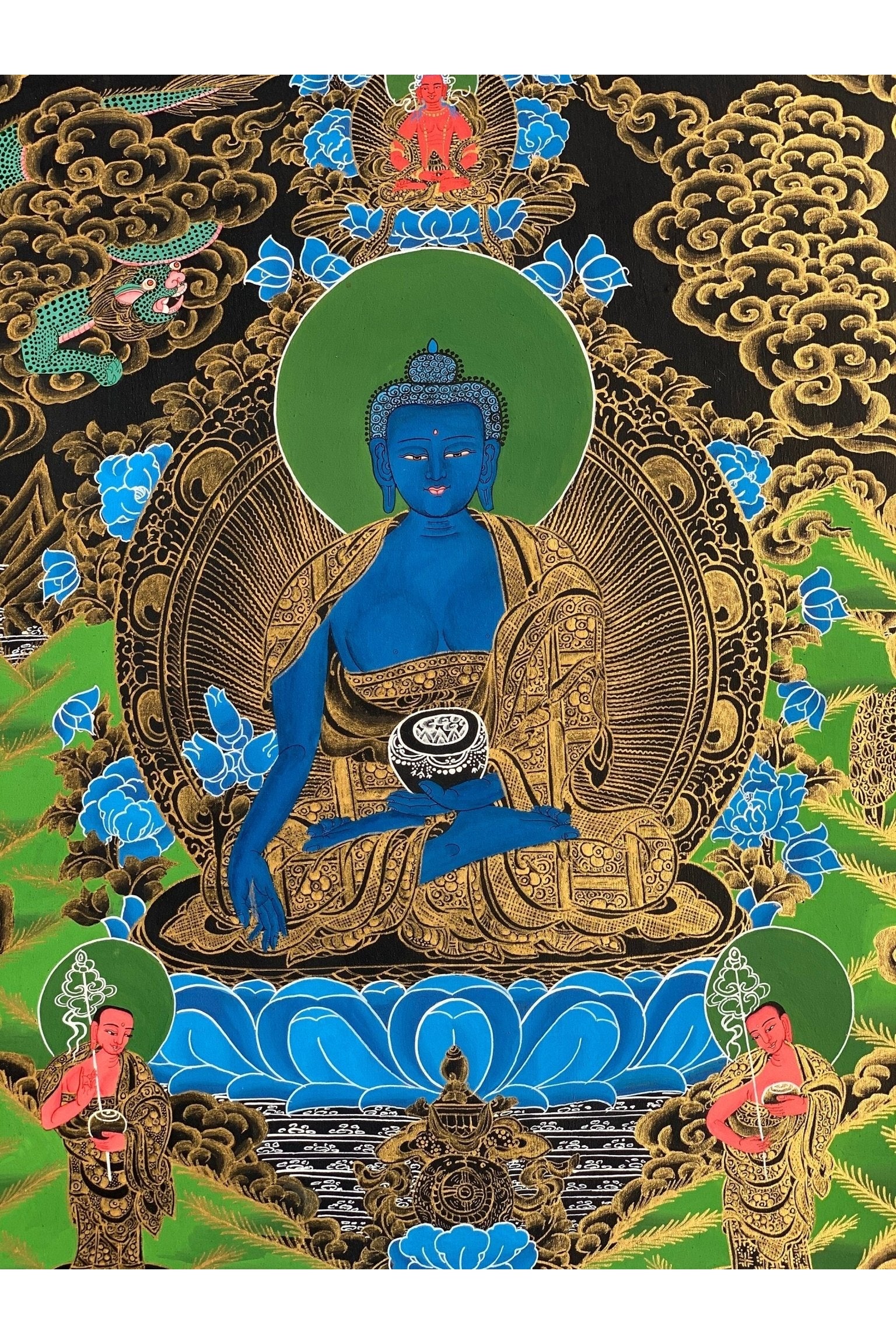 Medicine Buddha, Bhaisajyaguru, Master Quality Thangka Painting, Original Art 18 x 24 - Inch - Tibetan Thangka Art