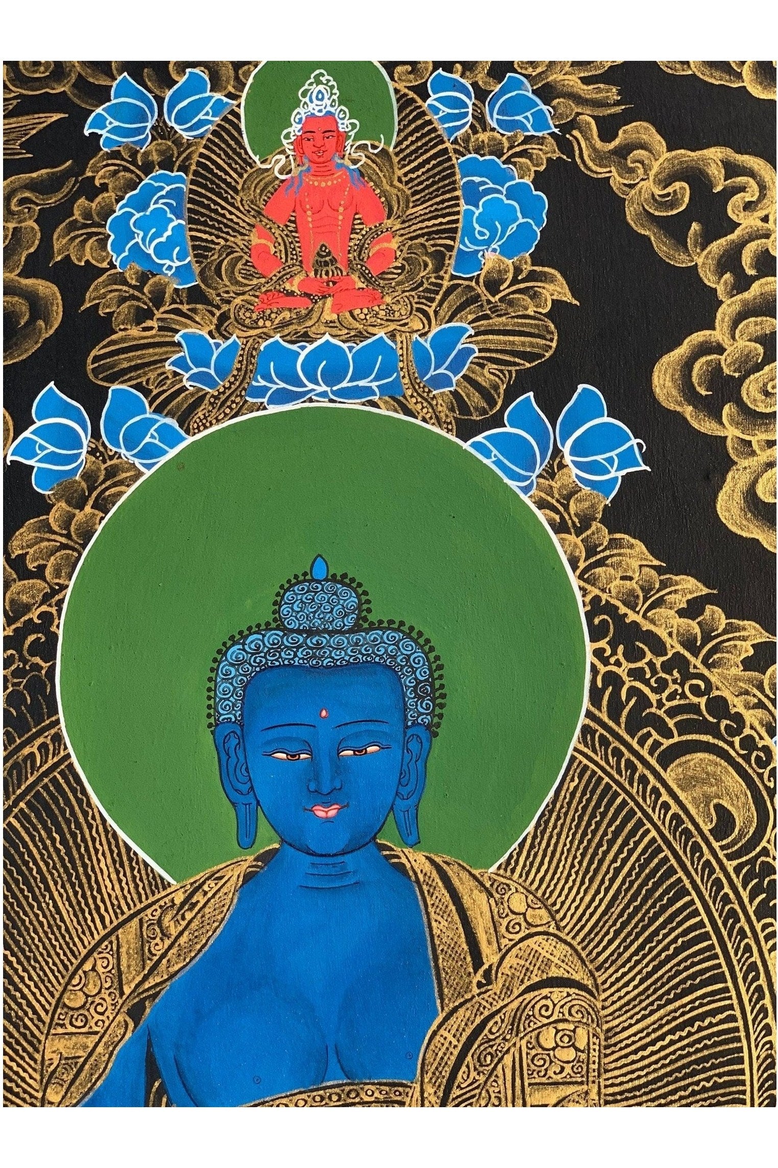 Medicine Buddha, Bhaisajyaguru, Master Quality Thangka Painting, Original Art 18 x 24 - Inch - Tibetan Thangka Art