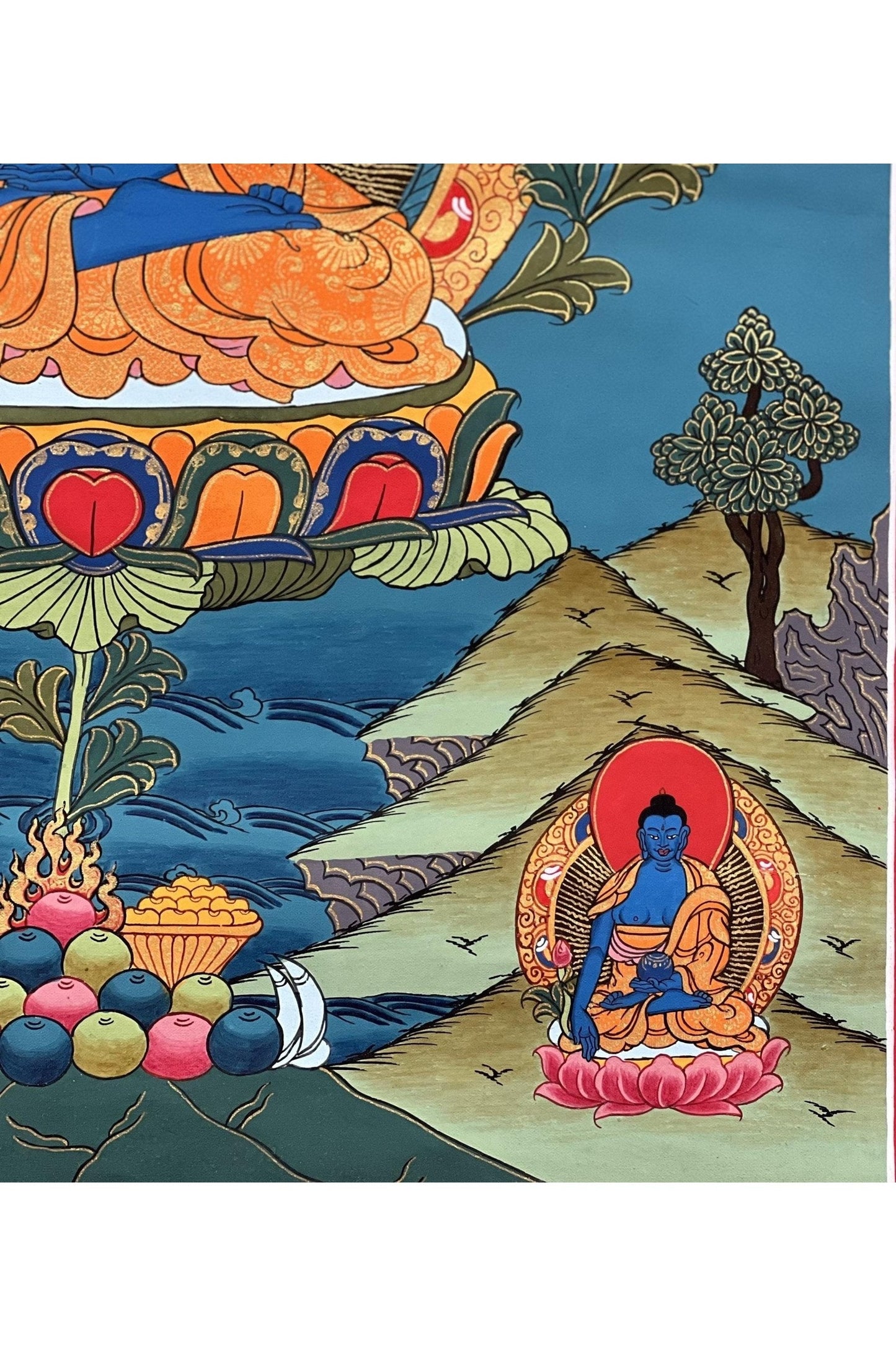 Medicine Buddha Medicine Guru Bhaisajyaguru Masterpiece Gold Tibetan Thangka Painting Original Hand Painted Buddhist Meditation Art - Tibetan Thangka Art