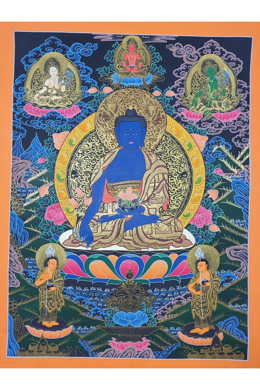 Medicine Buddha, Medicine Master, BhaisajyaGuru, Master Quality Original Tibetan Thangka Painting, Meditation Art - Tibetan Thangka Art