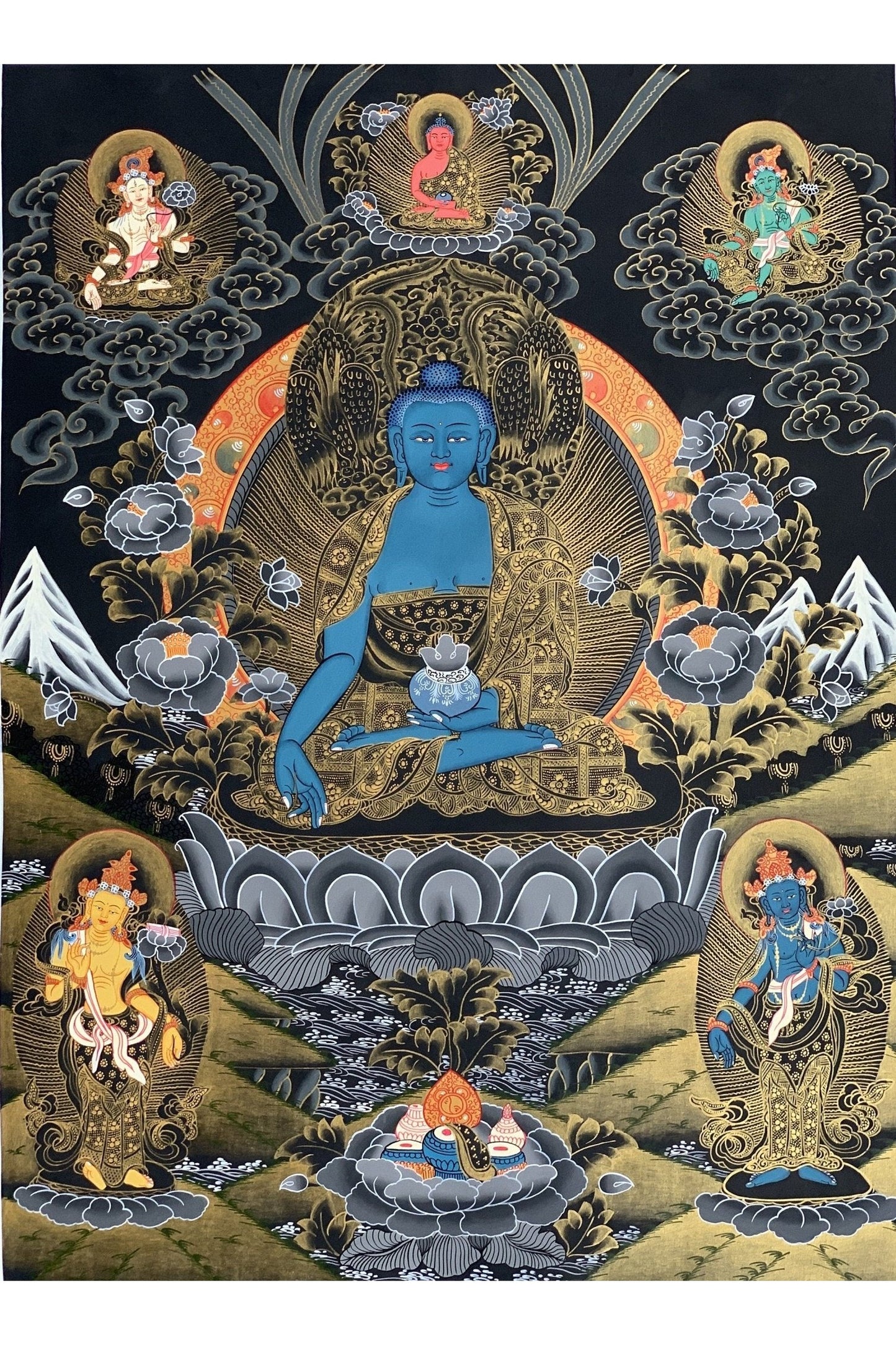 Medicine Buddha, Medicine Master, BhaisajyaGuru, Masterpiece Master Quality Original Tibetan Thangka Painting Compassion Meditation Art - Tibetan Thangka Art