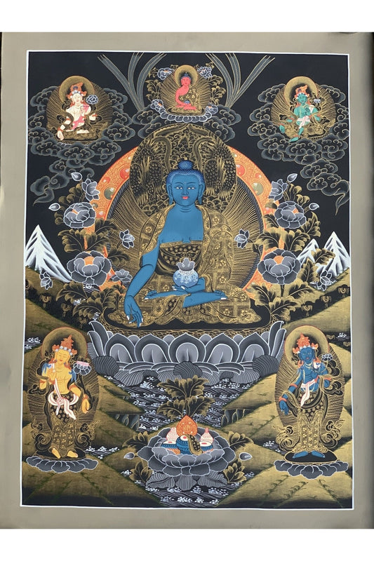 Medicine Buddha, Medicine Master, BhaisajyaGuru, Masterpiece Master Quality Original Tibetan Thangka Painting Compassion Meditation Art - Tibetan Thangka Art