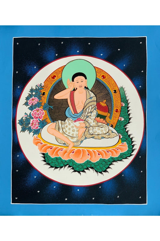 Milarepa, Jetsun Milarepa, Tibetan Yogi, Siddha, Poet, Thangka Painting, Original Art 11 x 14 - Inch - Tibetan Thangka Art