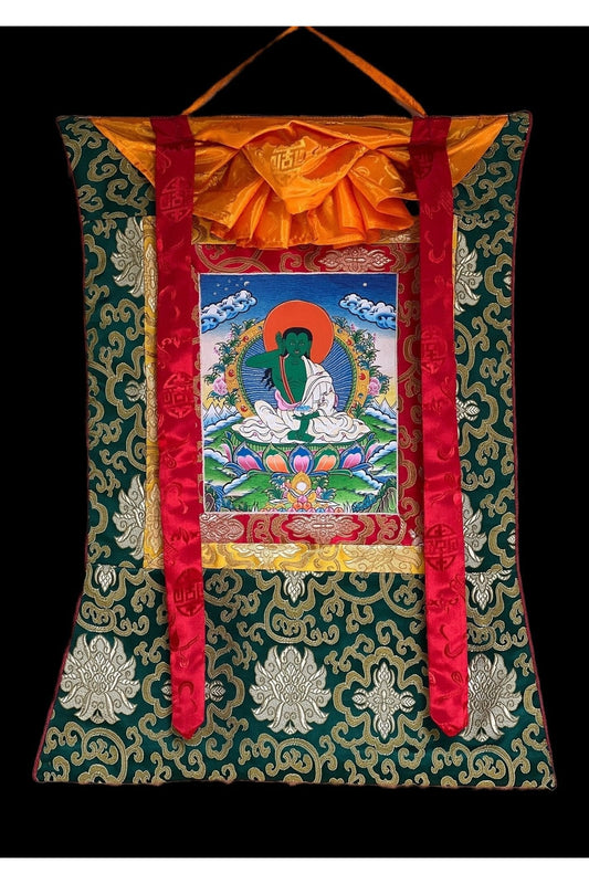 Milarepa/ Tibetan Yogi/ Siddha/ Poet Thangka Painting Original Hand Painting Buddhist Art Bordered with Silk - Tibetan Thangka Art