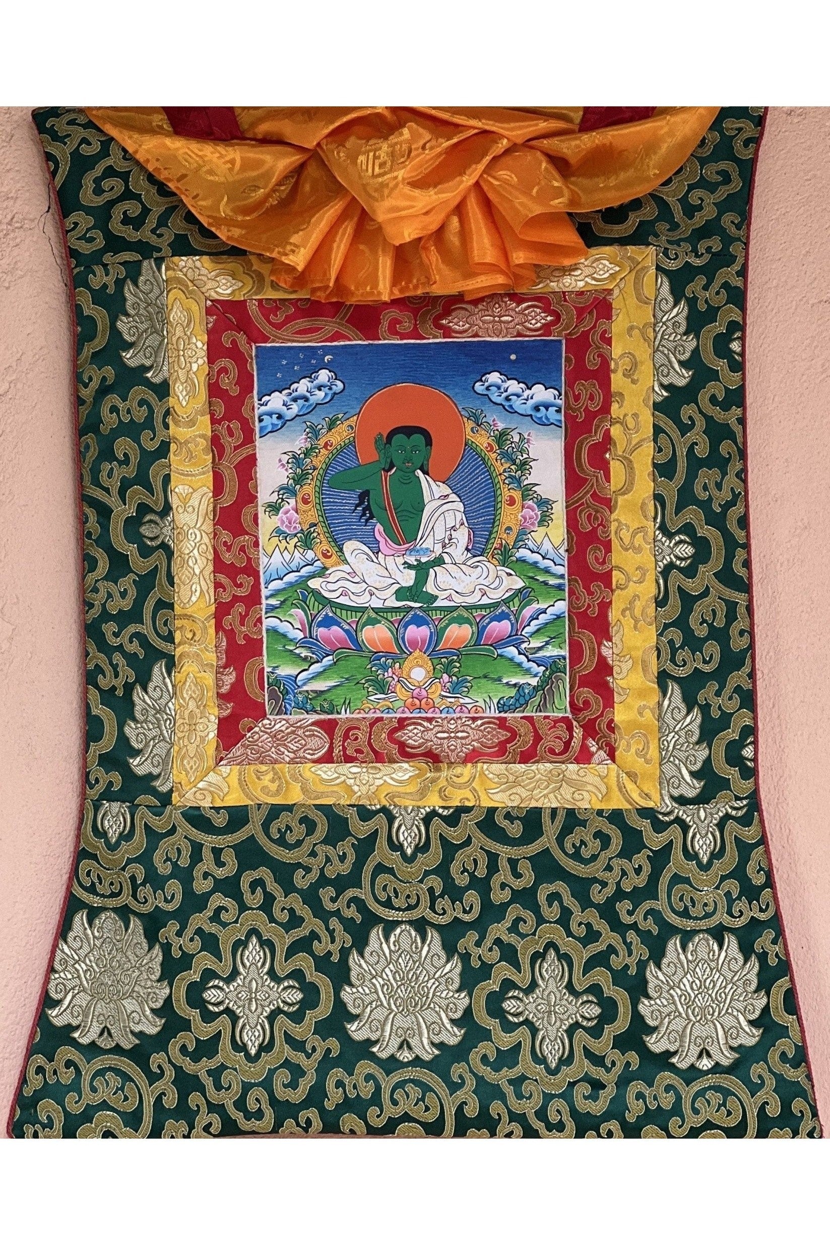 Milarepa/ Tibetan Yogi/ Siddha/ Poet Thangka Painting Original Hand Painting Buddhist Art Bordered with Silk - Tibetan Thangka Art