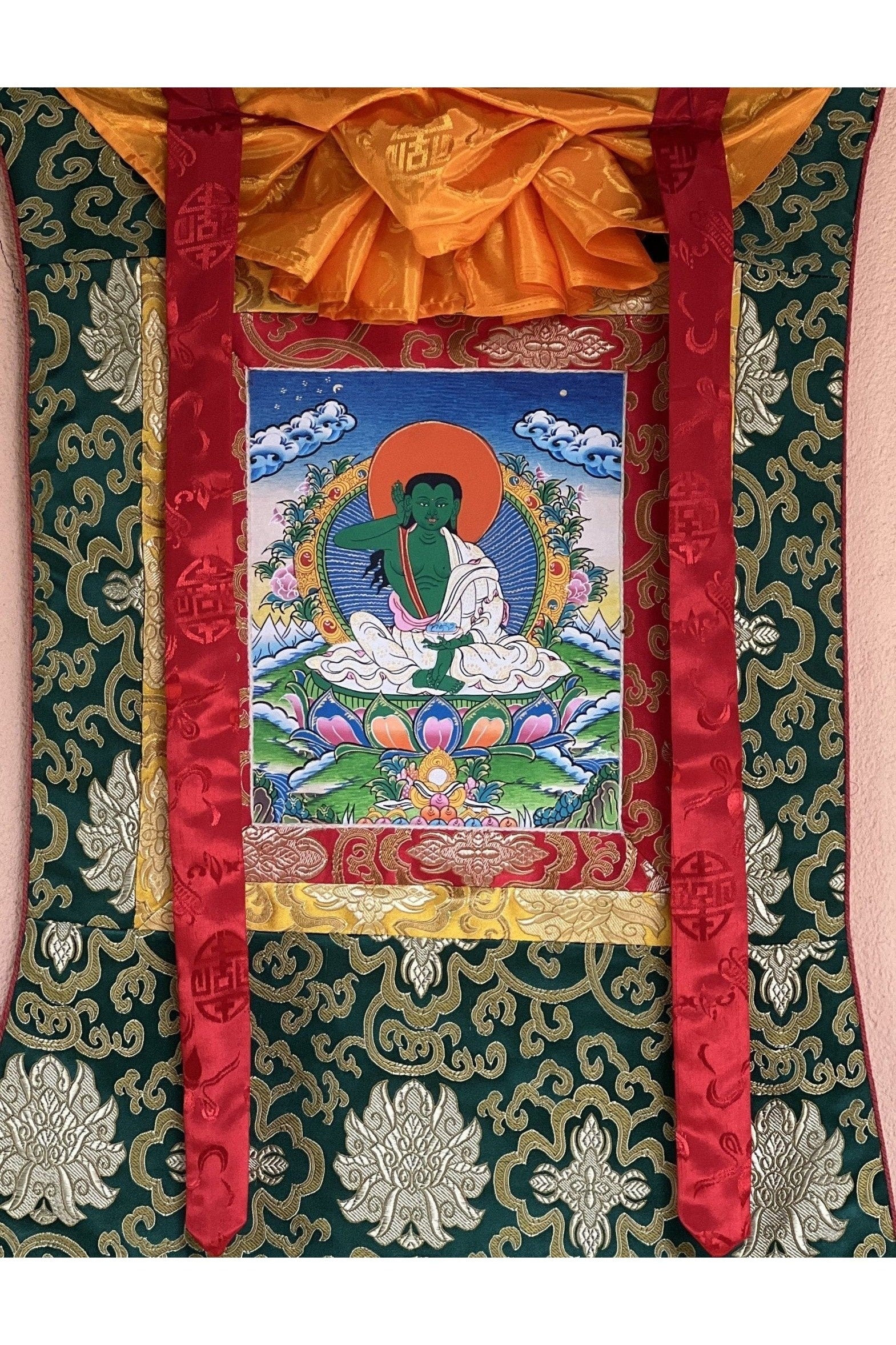 Milarepa/ Tibetan Yogi/ Siddha/ Poet Thangka Painting Original Hand Painting Buddhist Art Bordered with Silk - Tibetan Thangka Art