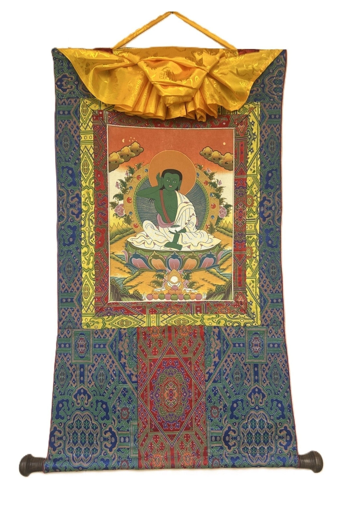 Milarepa/Jetsun Milarepa Tibetan Yogi Siddha Poet Master Quality Tibetan Thangka Painting, Original Art with Premium Silk Brocade - Tibetan Thangka Art