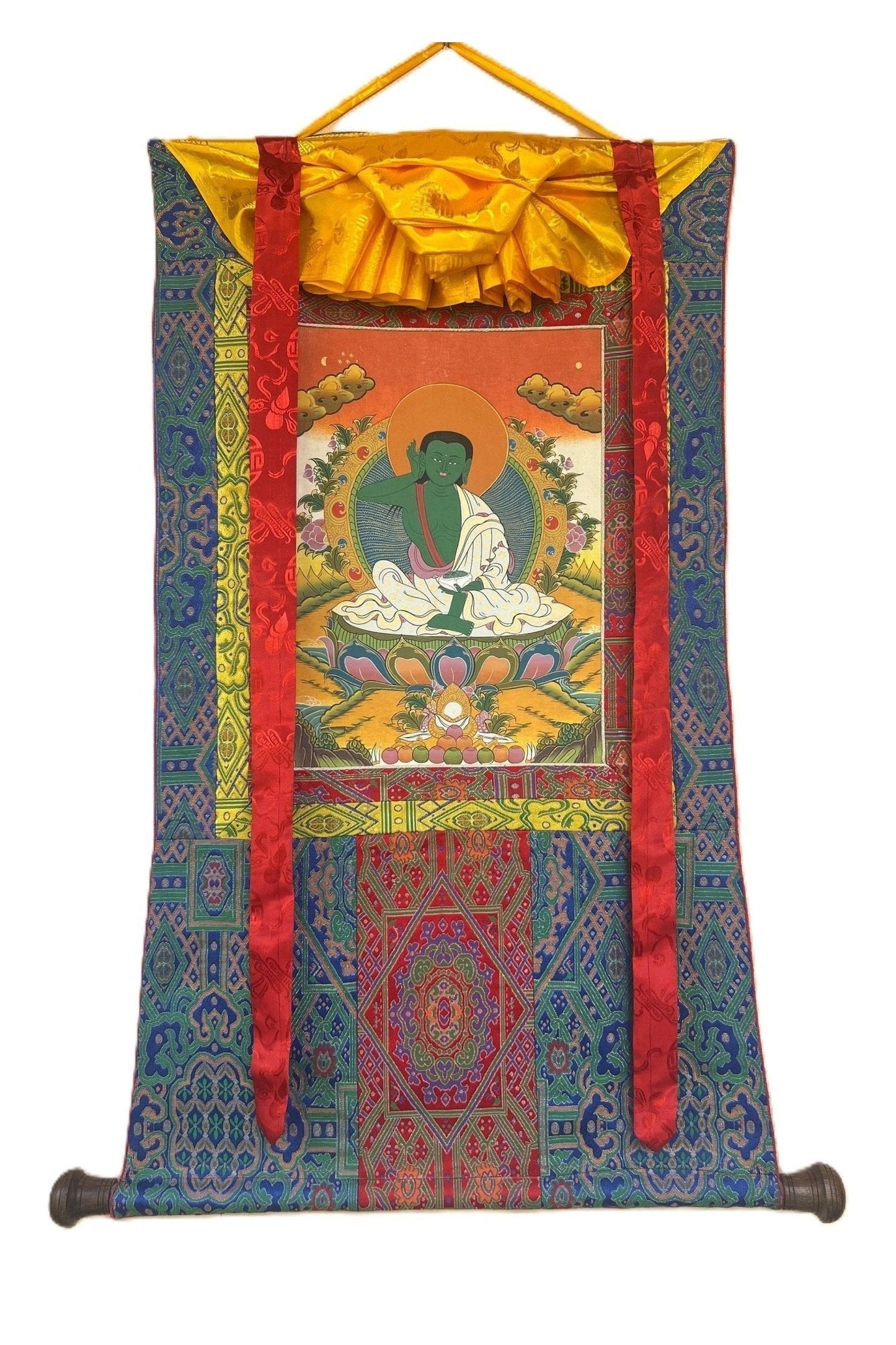 Milarepa/Jetsun Milarepa Tibetan Yogi Siddha Poet Master Quality Tibetan Thangka Painting, Original Art with Premium Silk Brocade - Tibetan Thangka Art