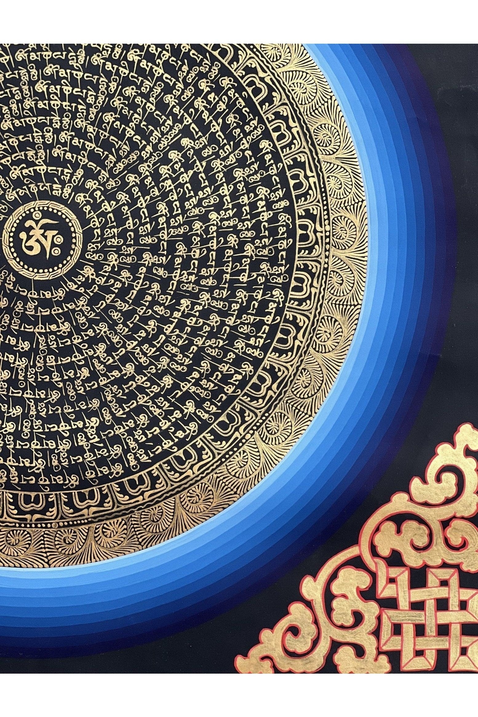 OM/ Om Mani Padme Hum Mantra Mandala Black and Gold Tibetan Thangka Painting Original Hand - Painted Meditation Art - Tibetan Thangka Art