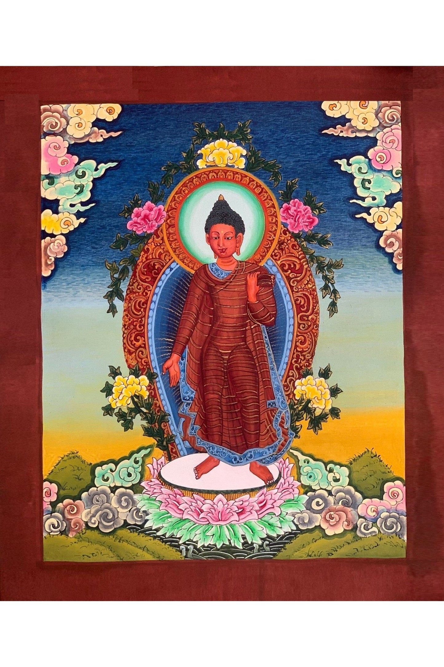 Original Hand Painted Adi Buddha Dipankar/ Dipankara Newari Paubha Tibetan Thangka Painting, Original Art - Tibetan Thangka Art