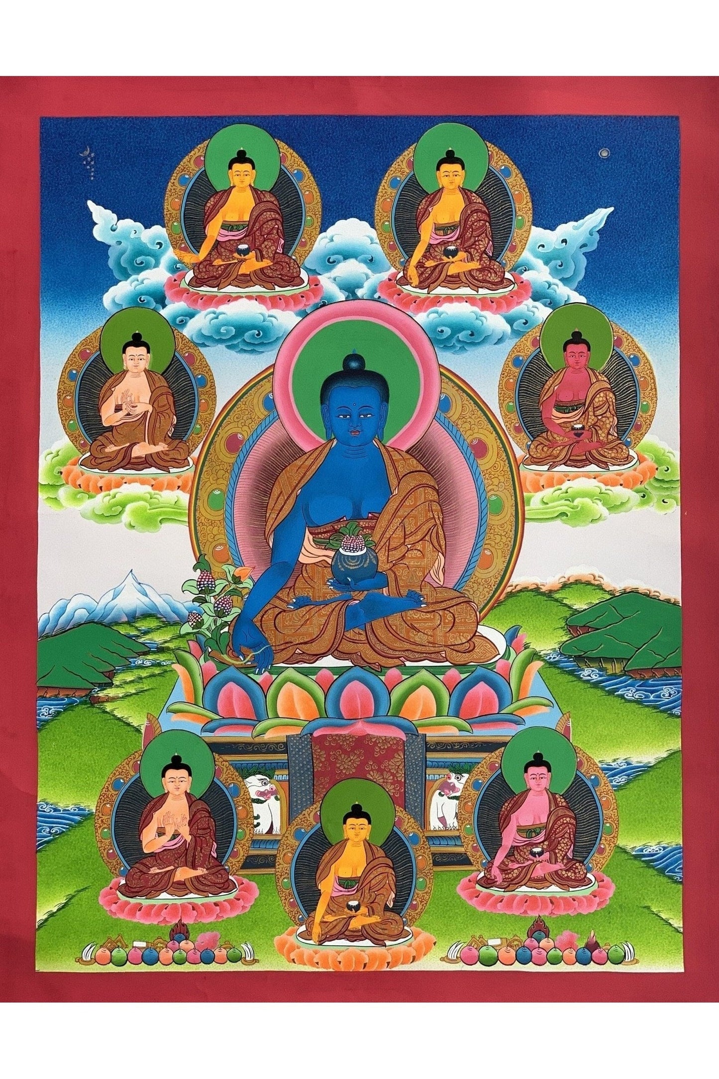 Original Hand Painted Masterpiece Eight Medicine Buddha/Eight Healing Buddha/Eight Buddha Brothers Tibetan Meditation Thangka Painting - Tibetan Thangka Art