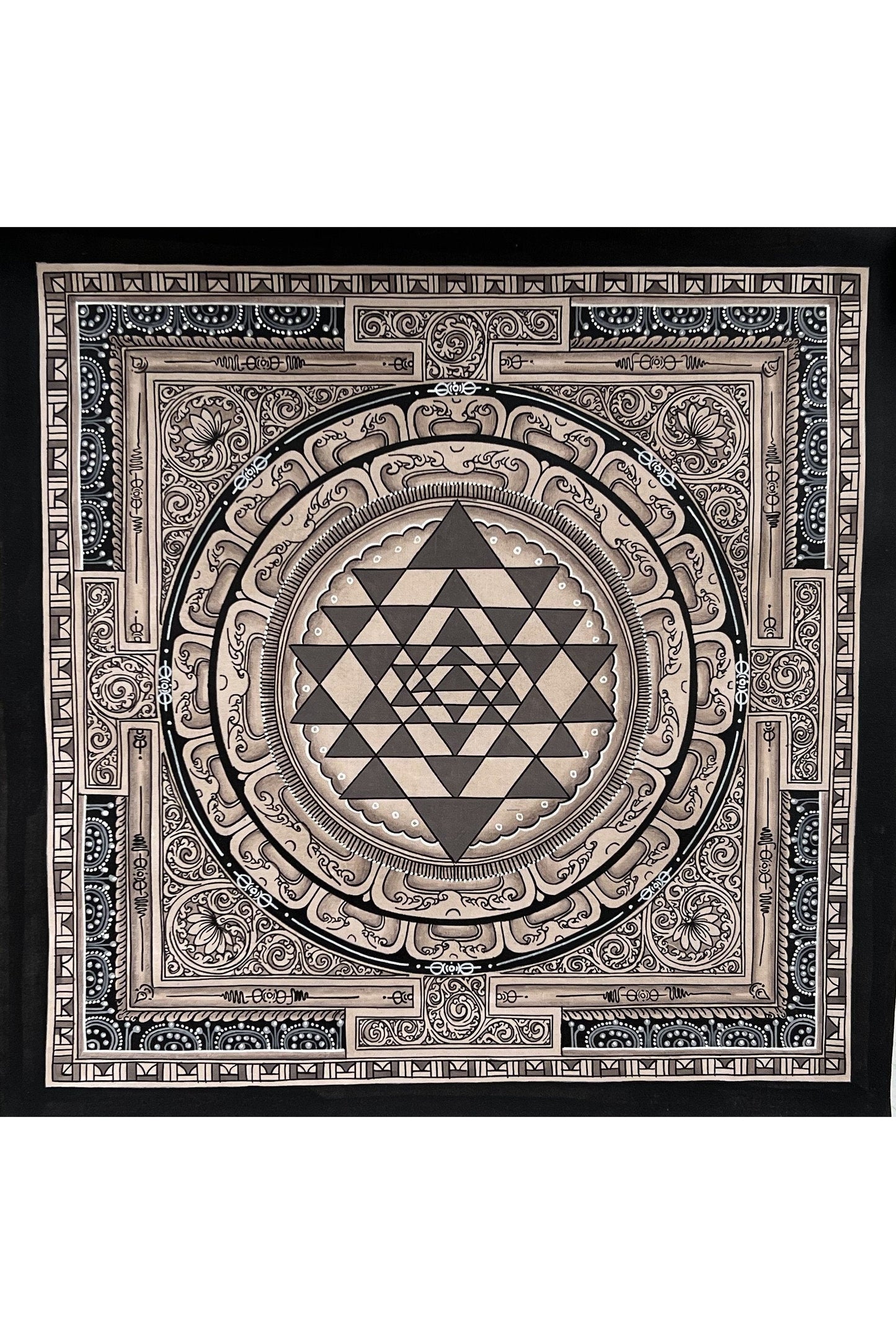 Original Hand Painting - ShriYantra/ Shri Yantra/ Shri Chakara Mandala Paubha/Pauva Thangka Art for Energy Positivity and Good Luck - Tibetan Thangka Art