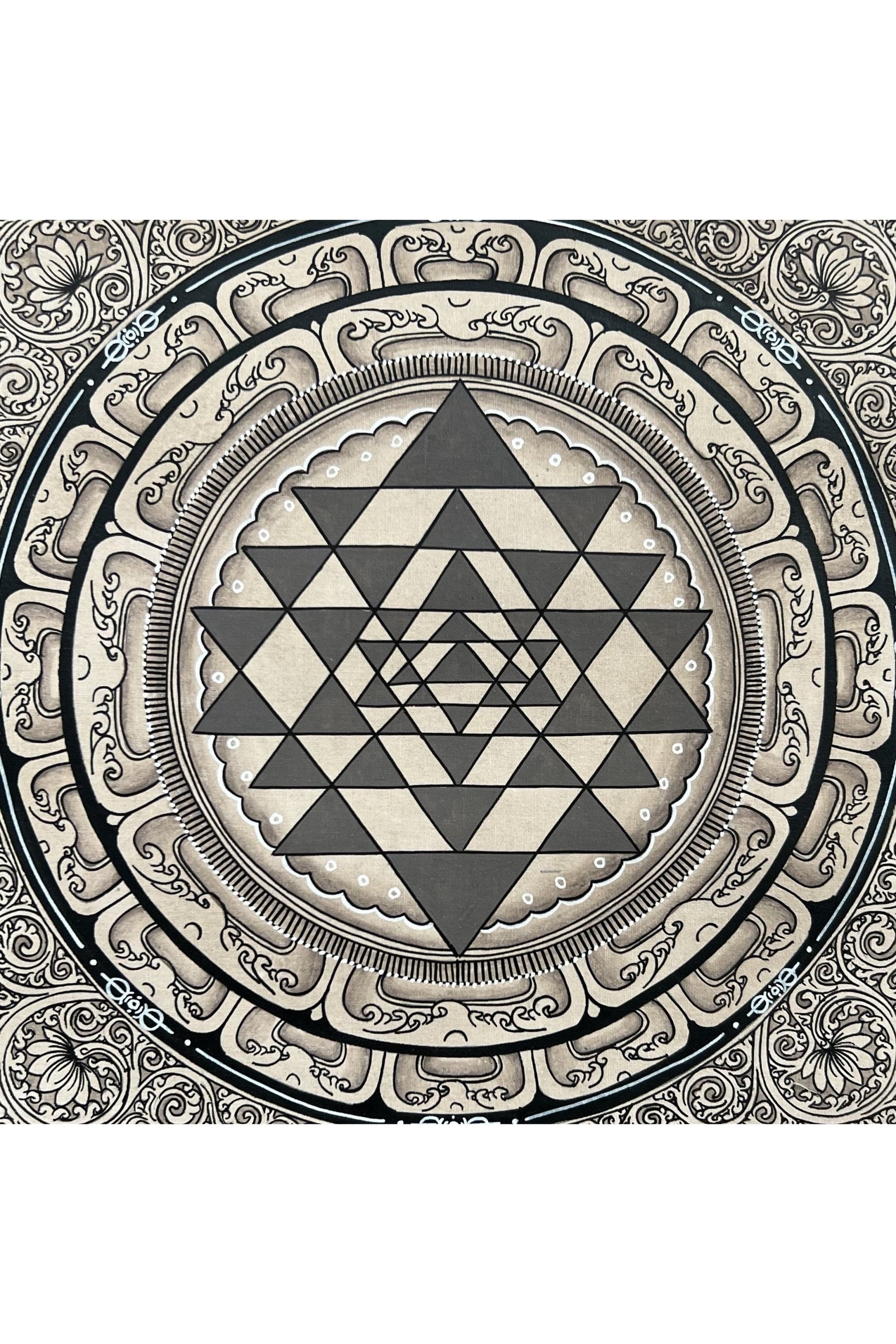 Original Hand Painting - ShriYantra/ Shri Yantra/ Shri Chakara Mandala Paubha/Pauva Thangka Art for Energy Positivity and Good Luck - Tibetan Thangka Art