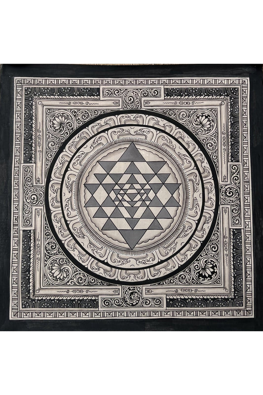 Original Hand Painting ShriYantra/ Shri Yantra/ Sri Yantra Mandala Newari Pauva Thangka Art for Energy Positivity and Good Luck - Tibetan Thangka Art