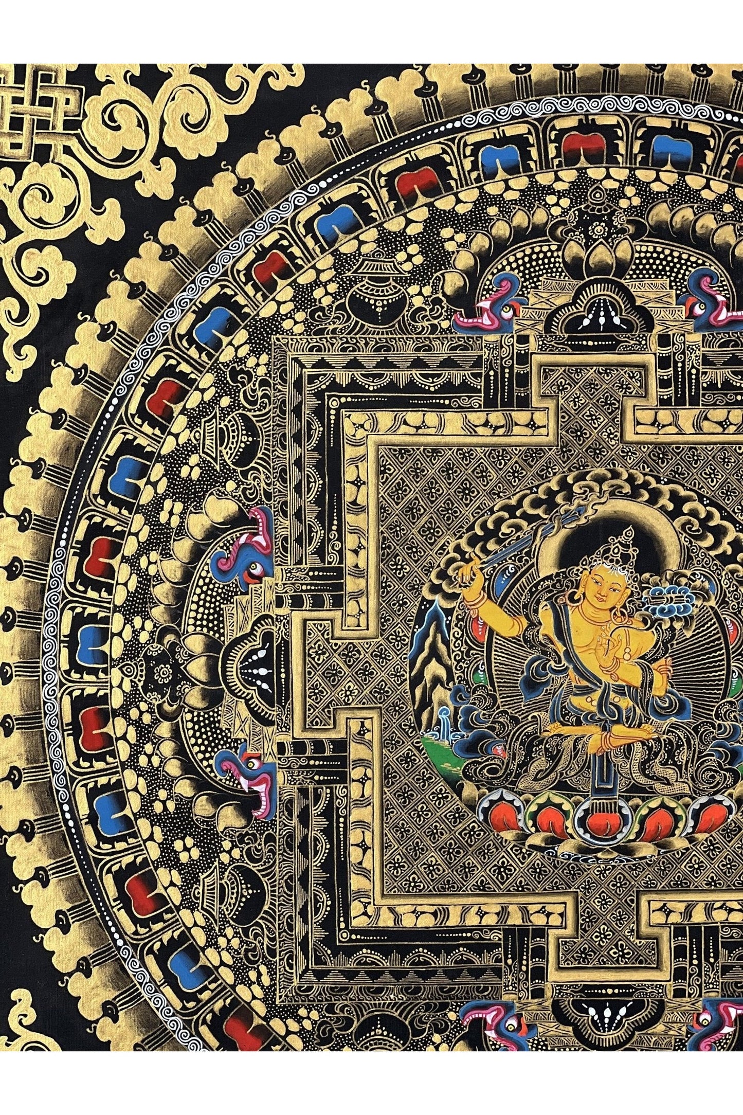 Original Master Quality Manjushri Mandala Black and Gold Tibetan Thangka / Hand Painting/Buddhist Art/Wall Hanging - Tibetan Thangka Art