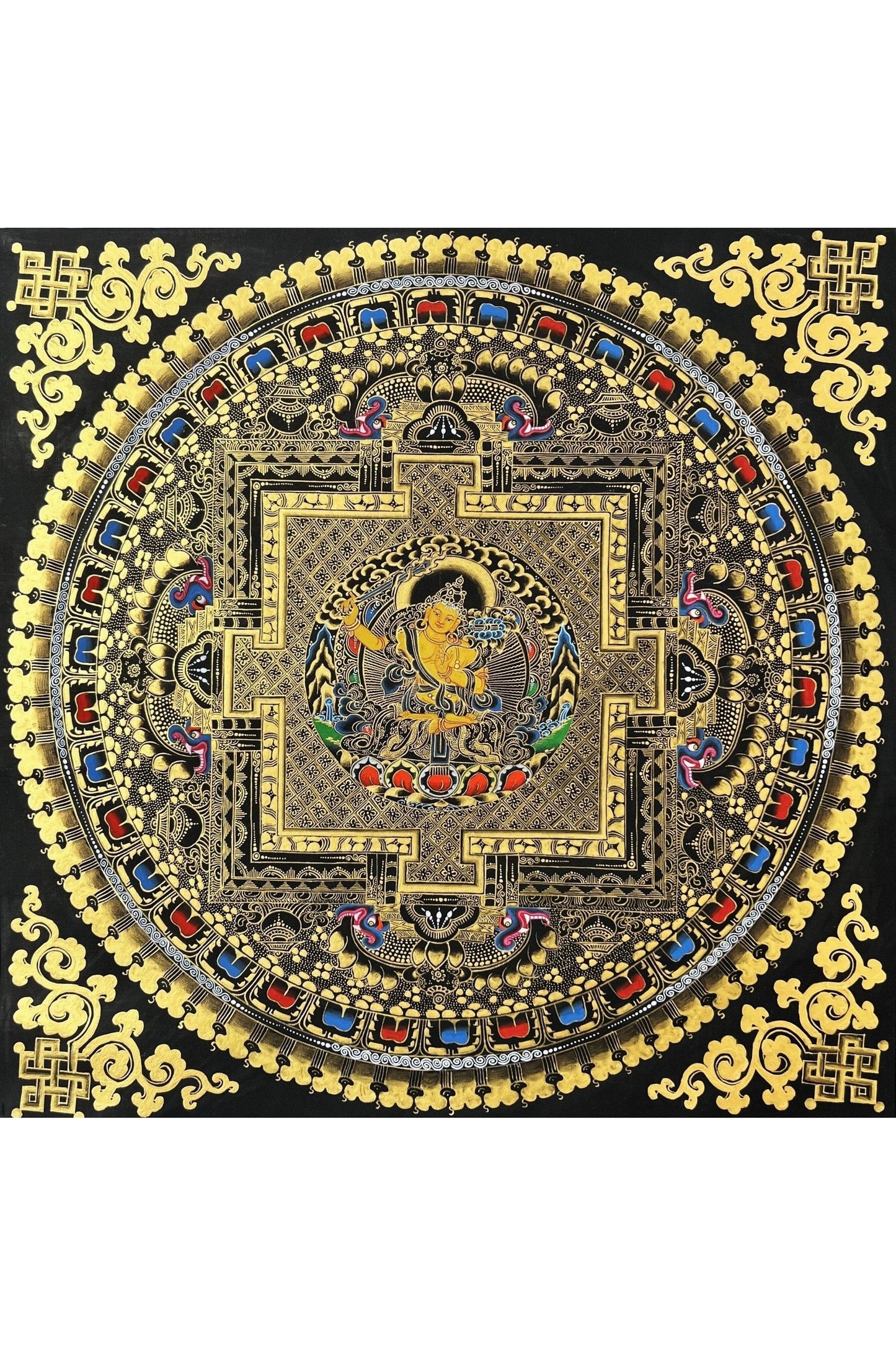 Original Master Quality Manjushri Mandala Black and Gold Tibetan Thangka / Hand Painting/Buddhist Art/Wall Hanging - Tibetan Thangka Art