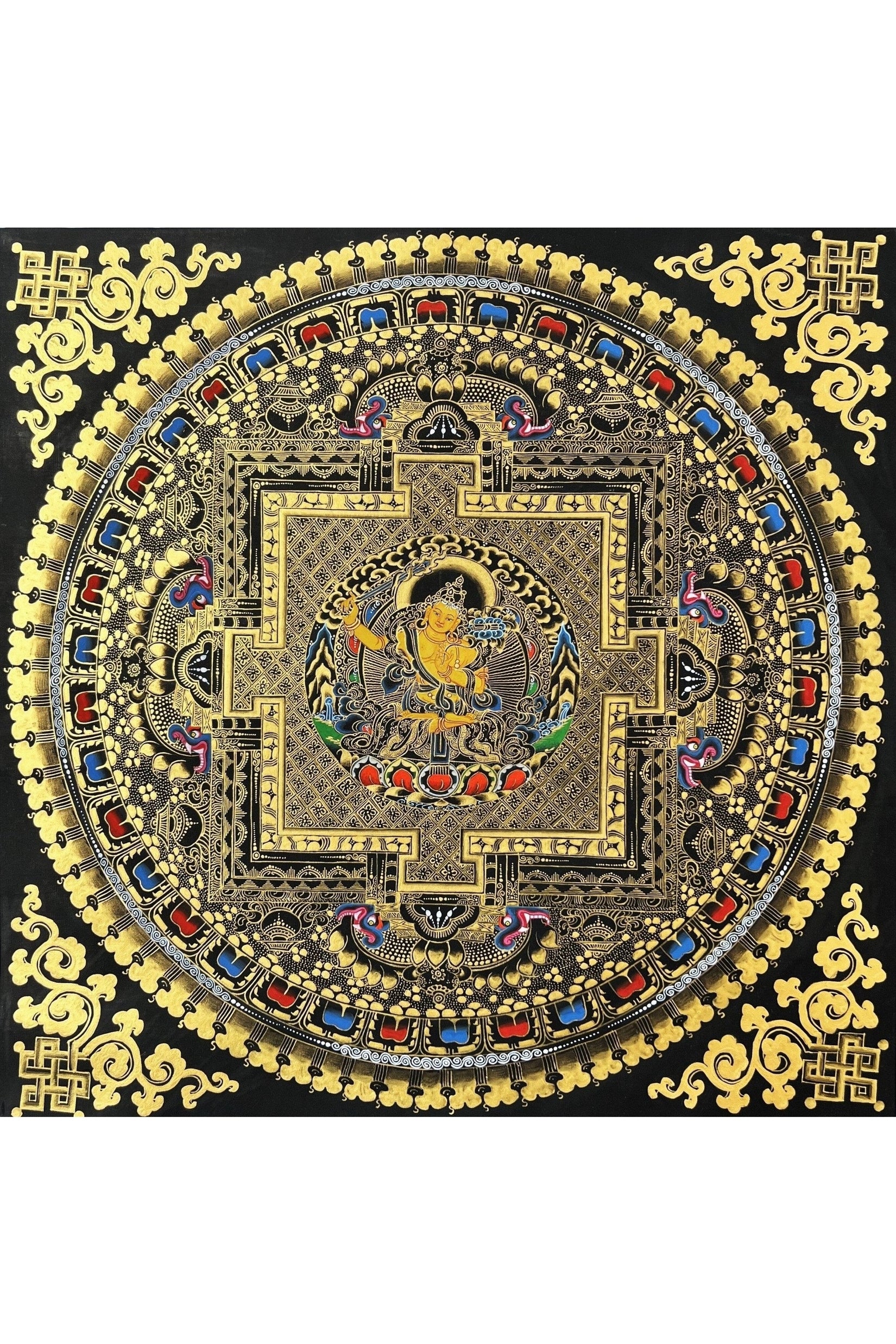 Original Master Quality Manjushri Mandala Black and Gold Tibetan Thangka / Hand Painting/Buddhist Art/Wall Hanging - Tibetan Thangka Art