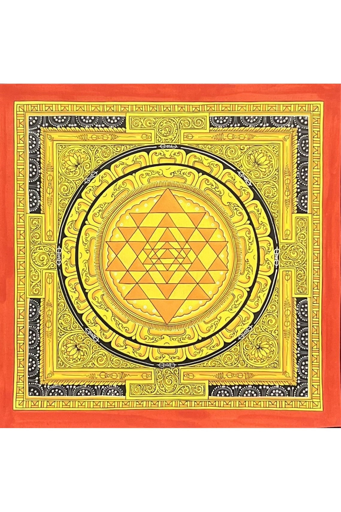 Original ShriYantra/ Shri Yantra/ Shri Chakara Mandala Paubha/Pauva Thangka/Hand - Painted Art for Energy Positivity and Good Luck - Tibetan Thangka Art