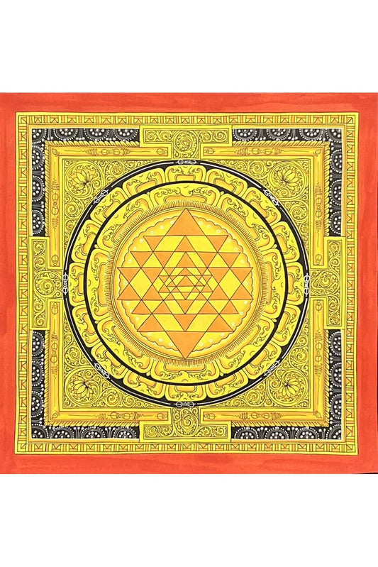 Original ShriYantra/ Shri Yantra/ Shri Chakara Mandala Paubha/Pauva Thangka/Hand - Painted Art for Energy Positivity and Good Luck - Tibetan Thangka Art