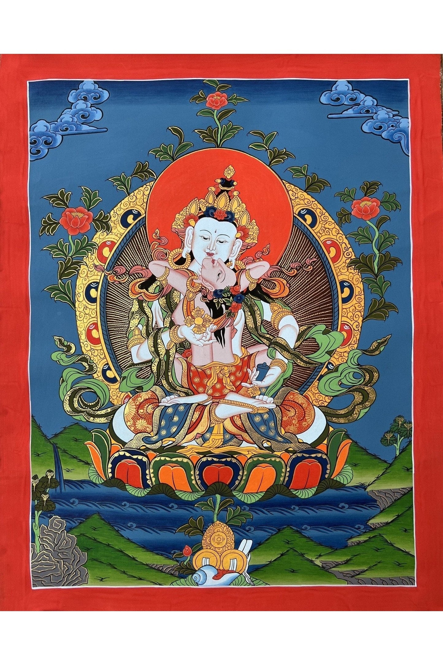 Original Vajrasattva Shakti in YabYum position Master Quality Original Tibetan Thangka Painting Compassion Meditation Art from Nepal - Tibetan Thangka Art