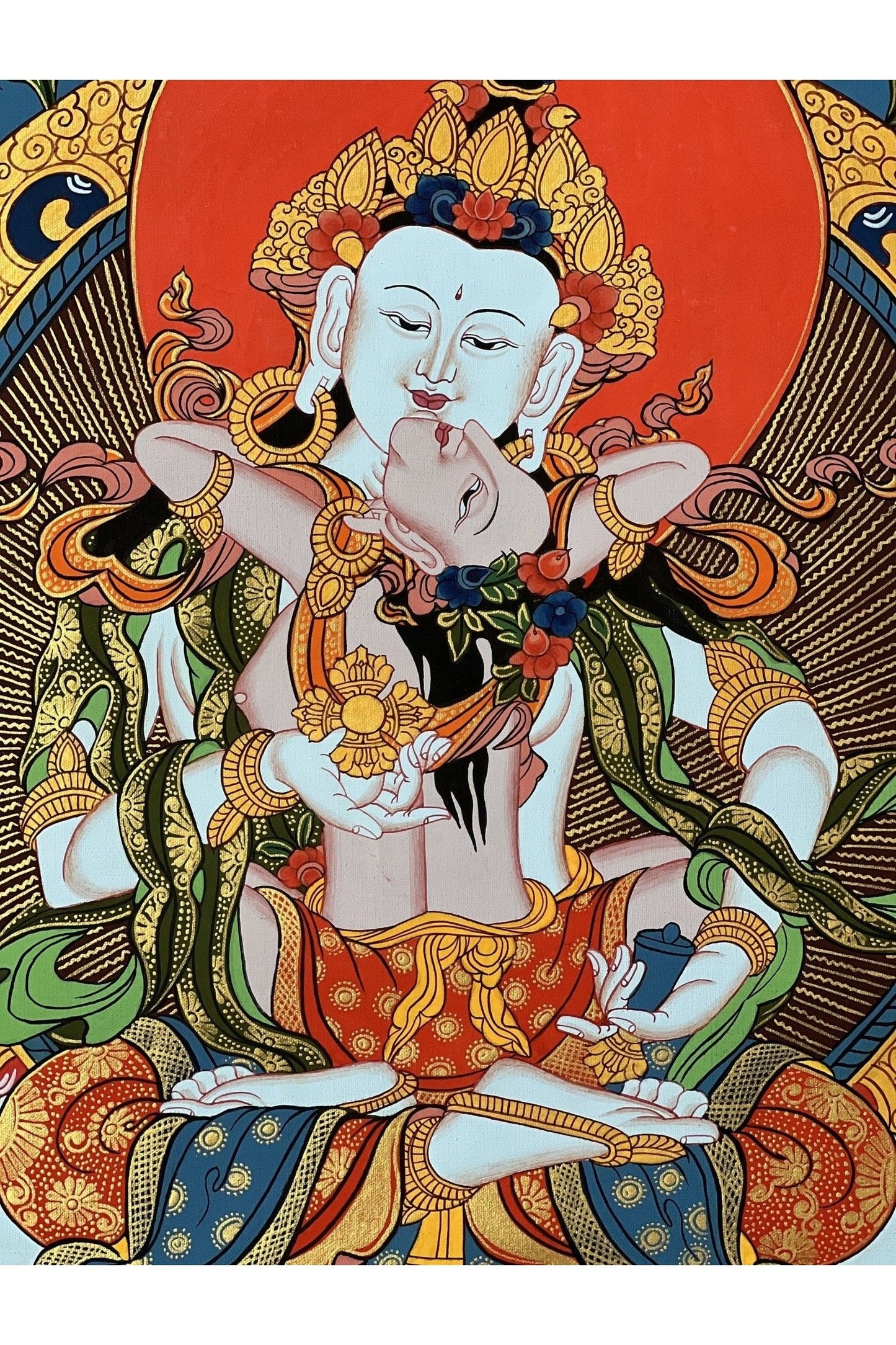 Original Vajrasattva Shakti in YabYum position Master Quality Original Tibetan Thangka Painting Compassion Meditation Art from Nepal - Tibetan Thangka Art