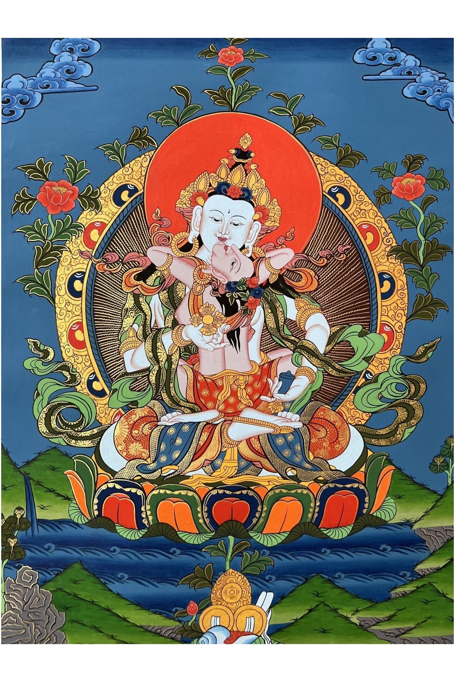 Original Vajrasattva Shakti in YabYum position Master Quality Original Tibetan Thangka Painting Compassion Meditation Art from Nepal - Tibetan Thangka Art