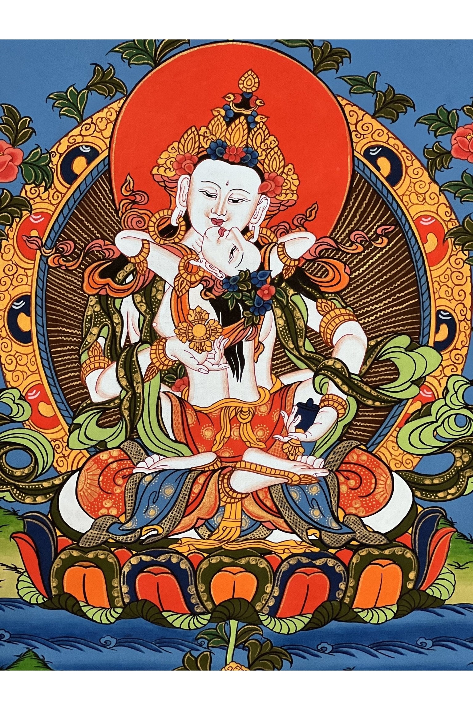 Original Vajrasattva Shakti in YabYum position Master Quality Tibetan Thangka Painting/ Hand - painting, Compassion Meditation Art from Nepal - Tibetan Thangka Art