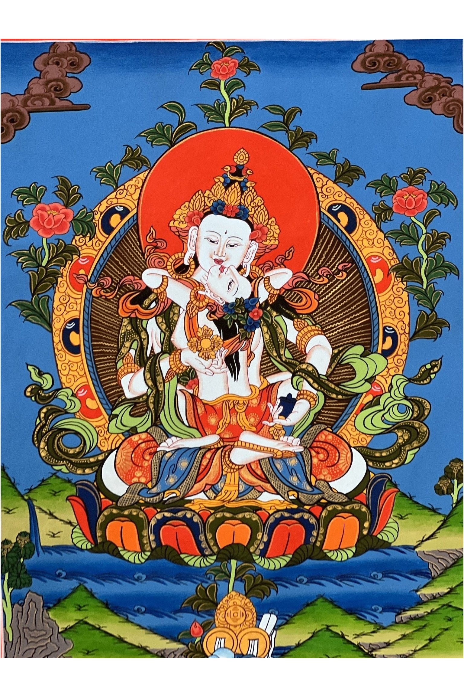 Original Vajrasattva Shakti in YabYum position Master Quality Tibetan Thangka Painting/ Hand - painting, Compassion Meditation Art from Nepal - Tibetan Thangka Art