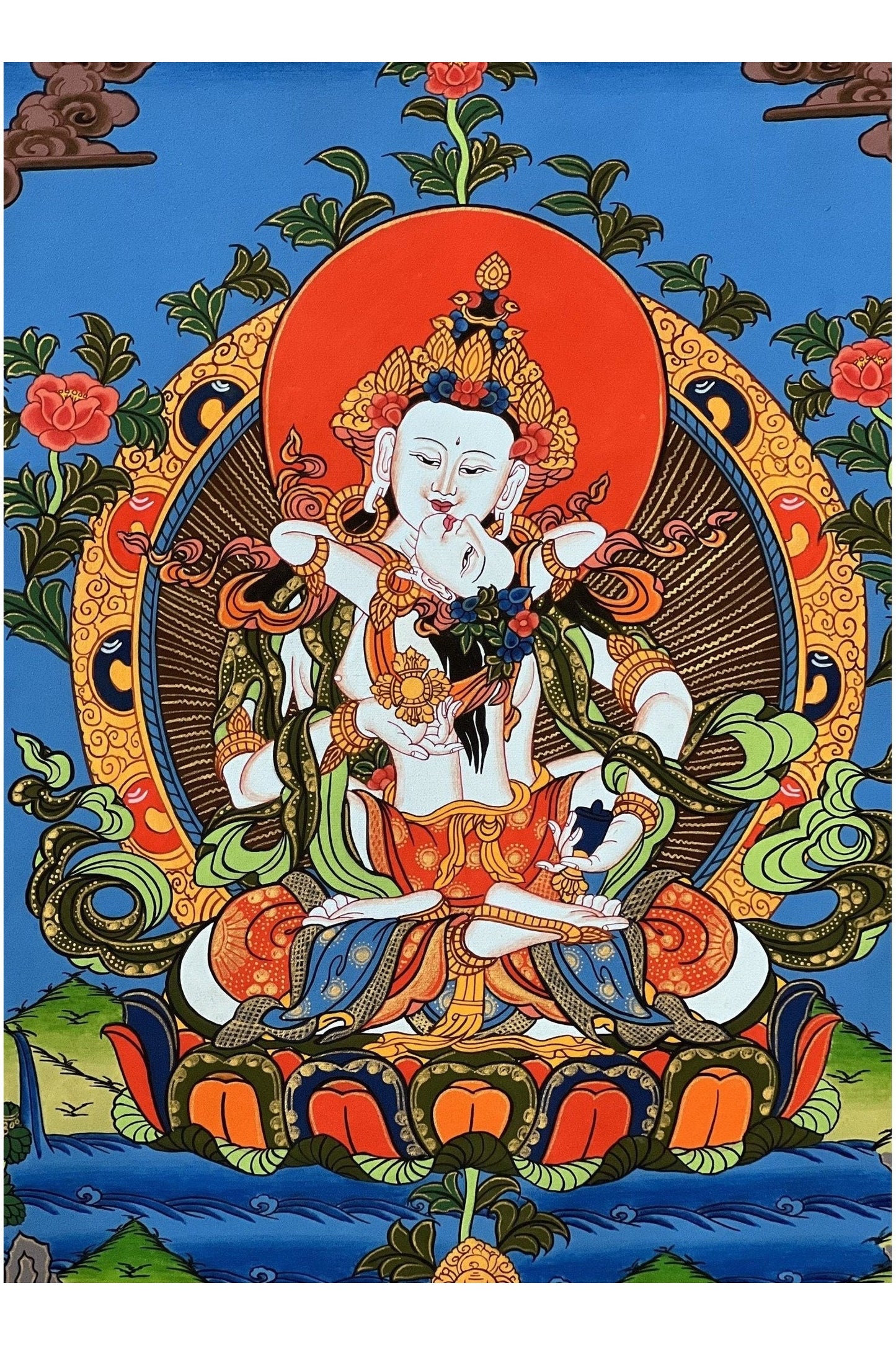 Original Vajrasattva Shakti in YabYum position Master Quality Tibetan Thangka Painting/ Hand - painting, Compassion Meditation Art from Nepal - Tibetan Thangka Art