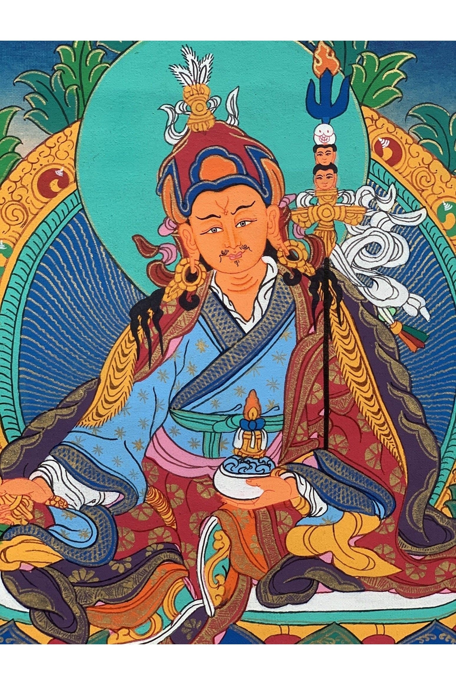 Padmasambhava Guru Rinpoche Tibetan Tibetan Thangka Painting Original Hand Painting/ Art 11 x 15 - Inch - Tibetan Thangka Art