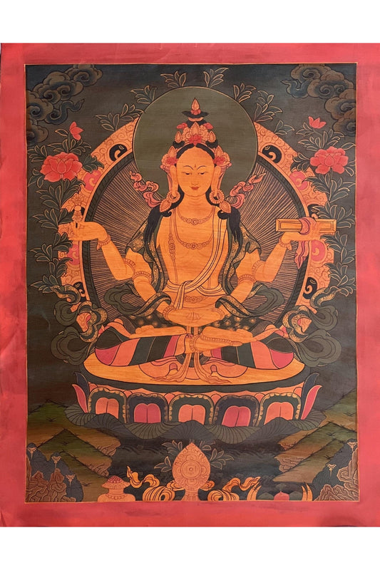 Prajnaparamita/Prajna Paramita Old Oil Varnished Tibetan Thangka Painting Original Hand - Painting/ Meditation Art - Tibetan Thangka Art