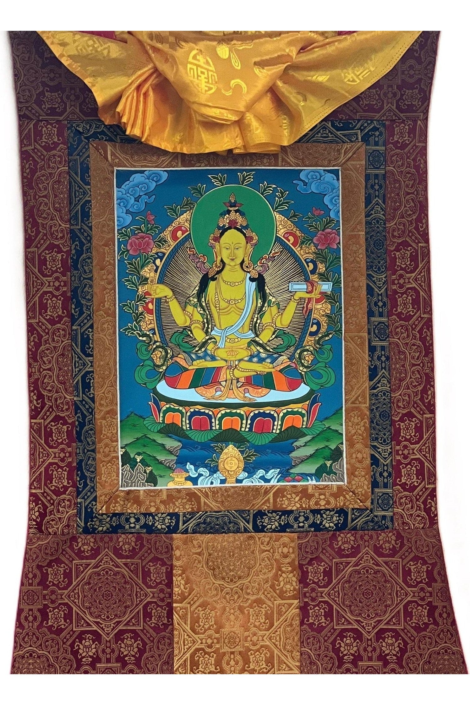 Prajnaparamita/Prajna Paramita Original Masterpiece Tibetan Thangka Painting Meditation Art With High Quality Silk Brocade - Tibetan Thangka Art