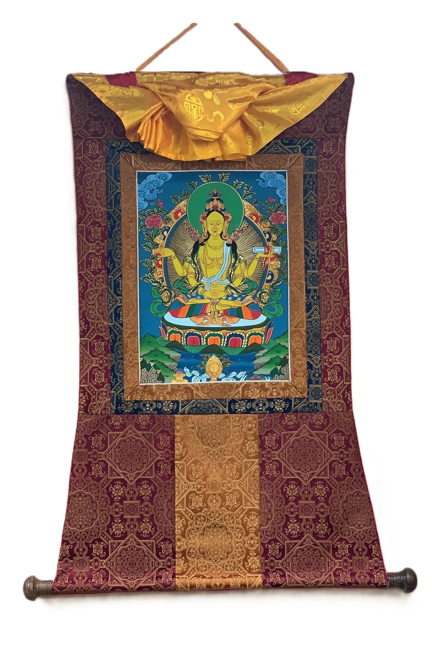 Prajnaparamita/Prajna Paramita Original Masterpiece Tibetan Thangka Painting Meditation Art With High Quality Silk Brocade - Tibetan Thangka Art