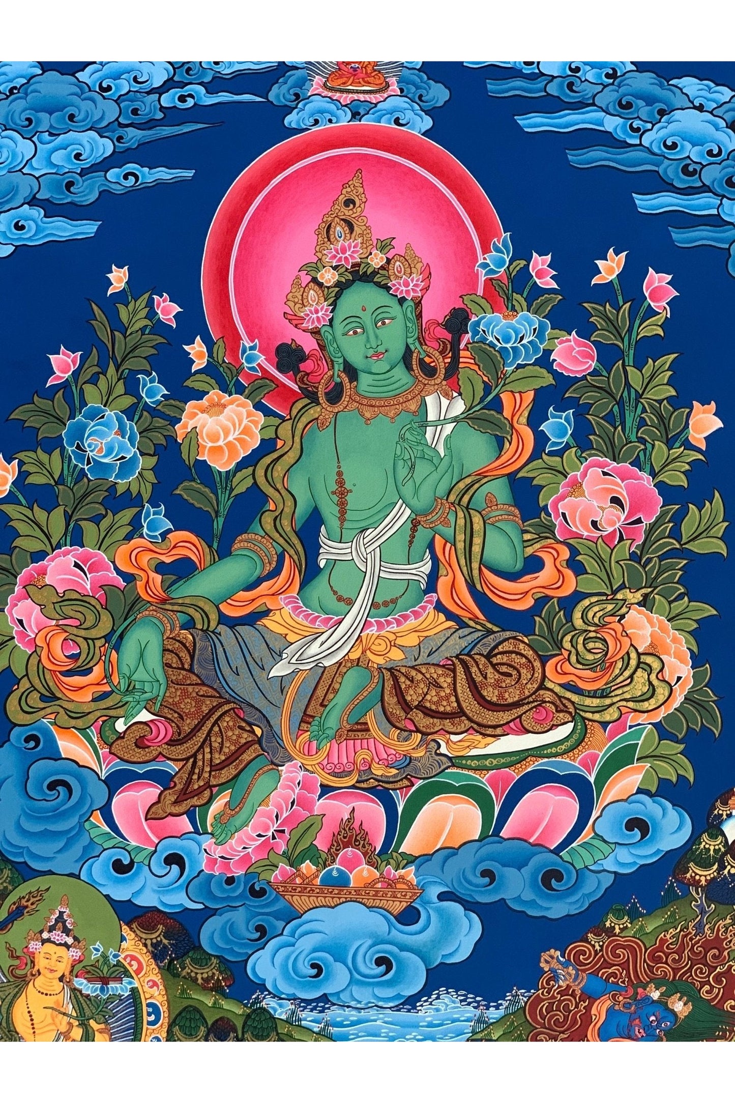 Radiant Grace: Green Tara (Shyamatara)/Divine Goddess of Compassion - Original Masterpiece Tibetan Thangka Painting, Essence of Buddhist Art - Tibetan Thangka Art