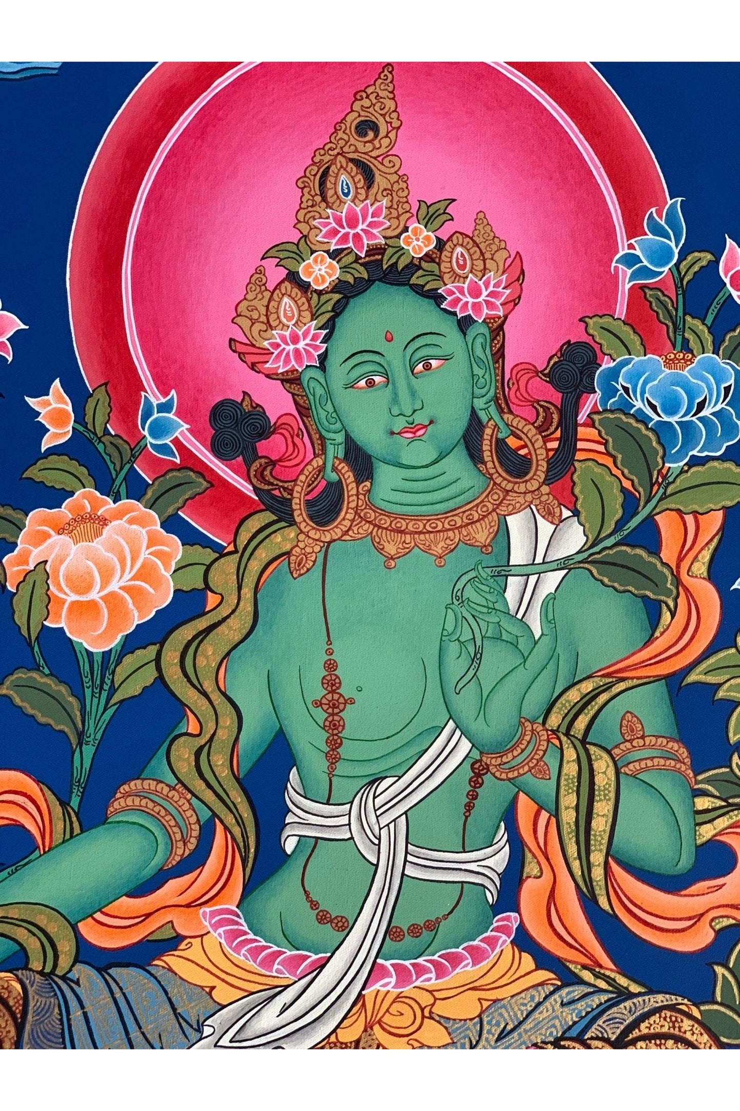 Radiant Grace: Green Tara (Shyamatara)/Divine Goddess of Compassion - Original Masterpiece Tibetan Thangka Painting, Essence of Buddhist Art - Tibetan Thangka Art