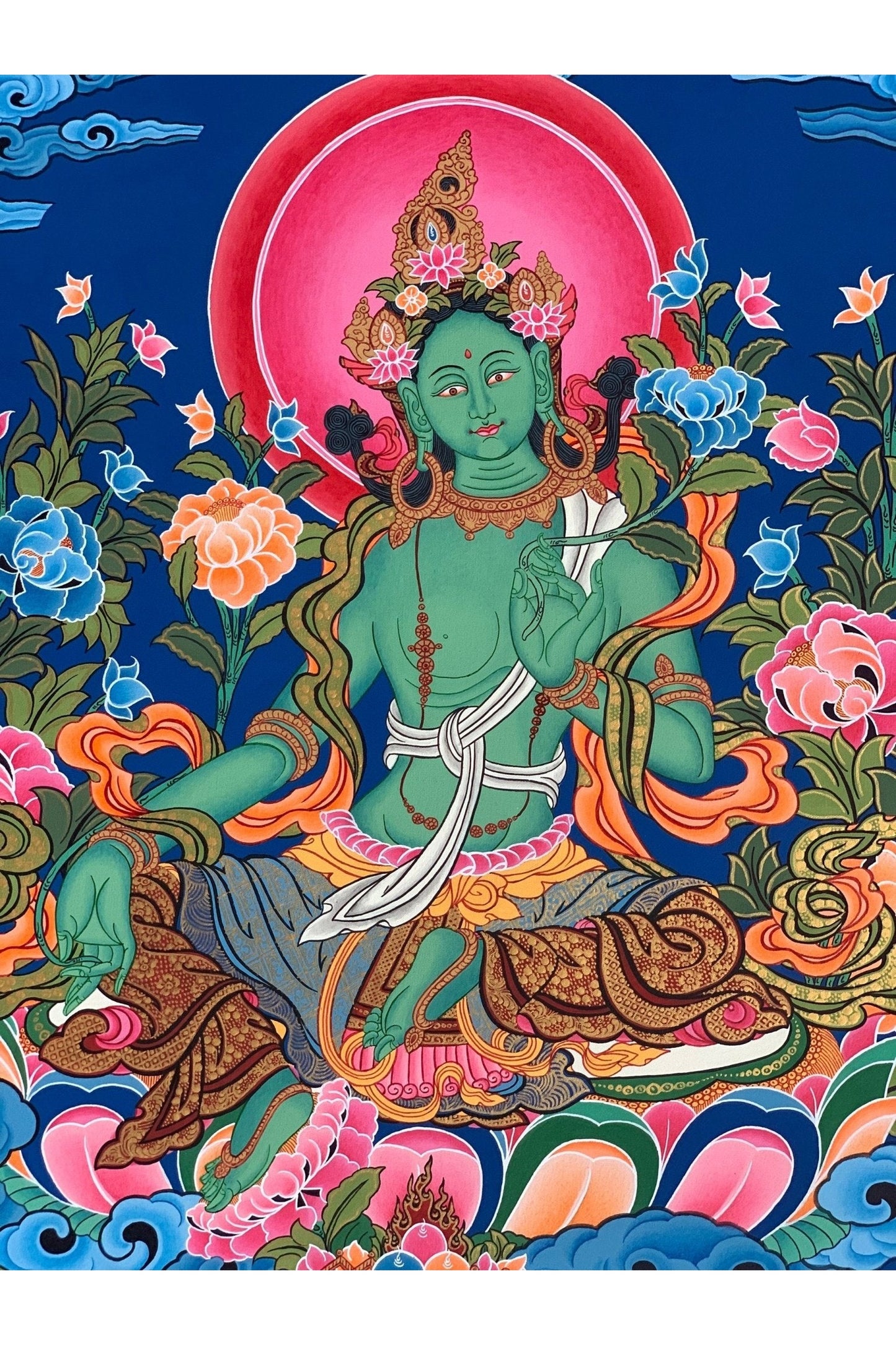 Radiant Grace: Green Tara (Shyamatara)/Divine Goddess of Compassion - Original Masterpiece Tibetan Thangka Painting, Essence of Buddhist Art - Tibetan Thangka Art