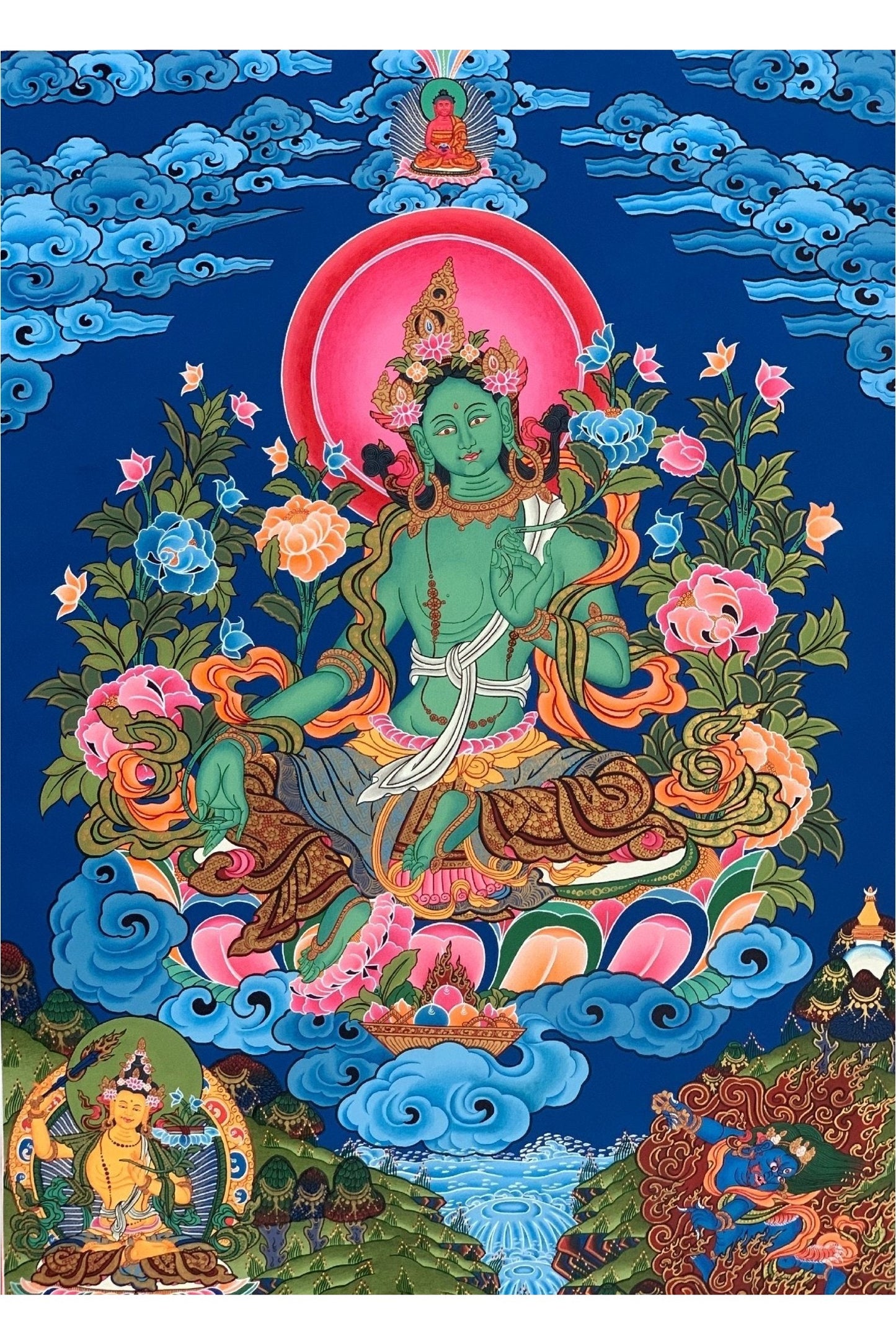 Radiant Grace: Green Tara (Shyamatara)/Divine Goddess of Compassion - Original Masterpiece Tibetan Thangka Painting, Essence of Buddhist Art - Tibetan Thangka Art